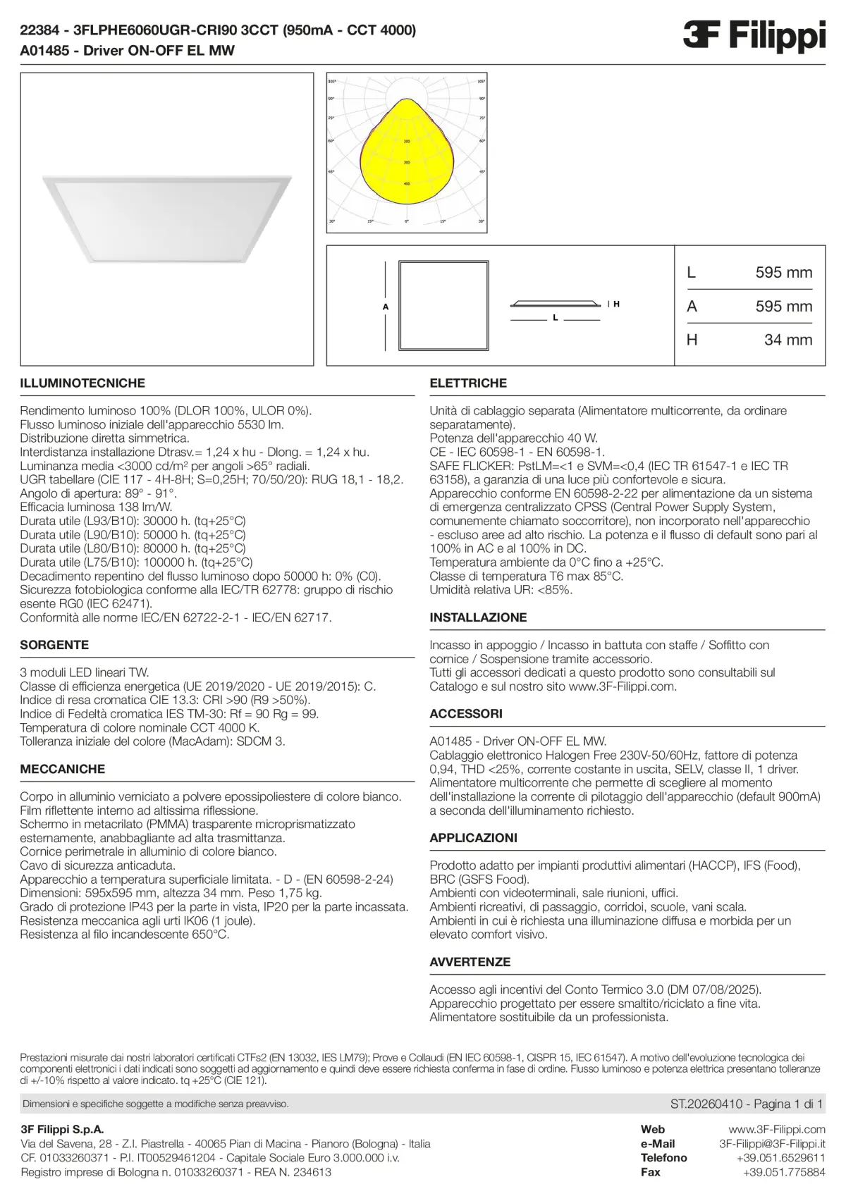 22384+A01485 - 3FLPHE6060UGR-CRI90 3CCT (950mA - CCT 4000) + ON-OFF EL MW - Datasheet - it