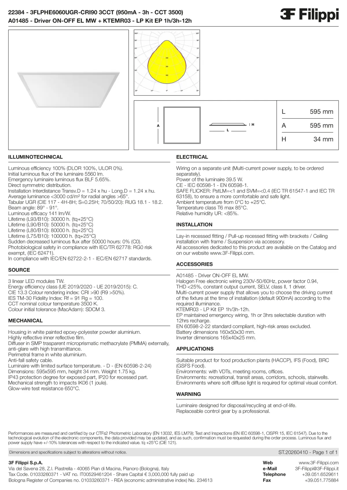 22384+A01485+KTEMR03 - 3FLPHE6060UGR-CRI90 3CCT (950mA - 3h - CCT 3500) + ON-OFF EL MW + Kit EP 1h-3h - Datasheet - en
