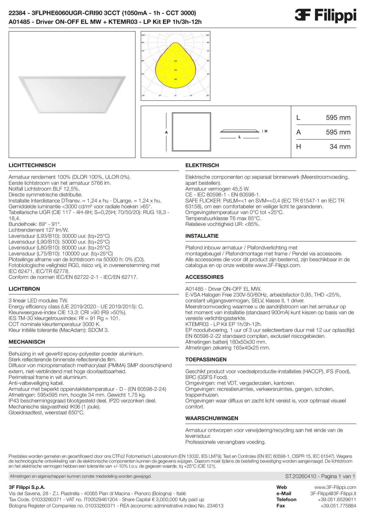 22384+A01485+KTEMR03 - 3FLPHE6060UGR-CRI90 3CCT (1050mA - 1h - CCT 3000) + ON-OFF EL MW + Kit EP 1h-3h - Datasheet - nl