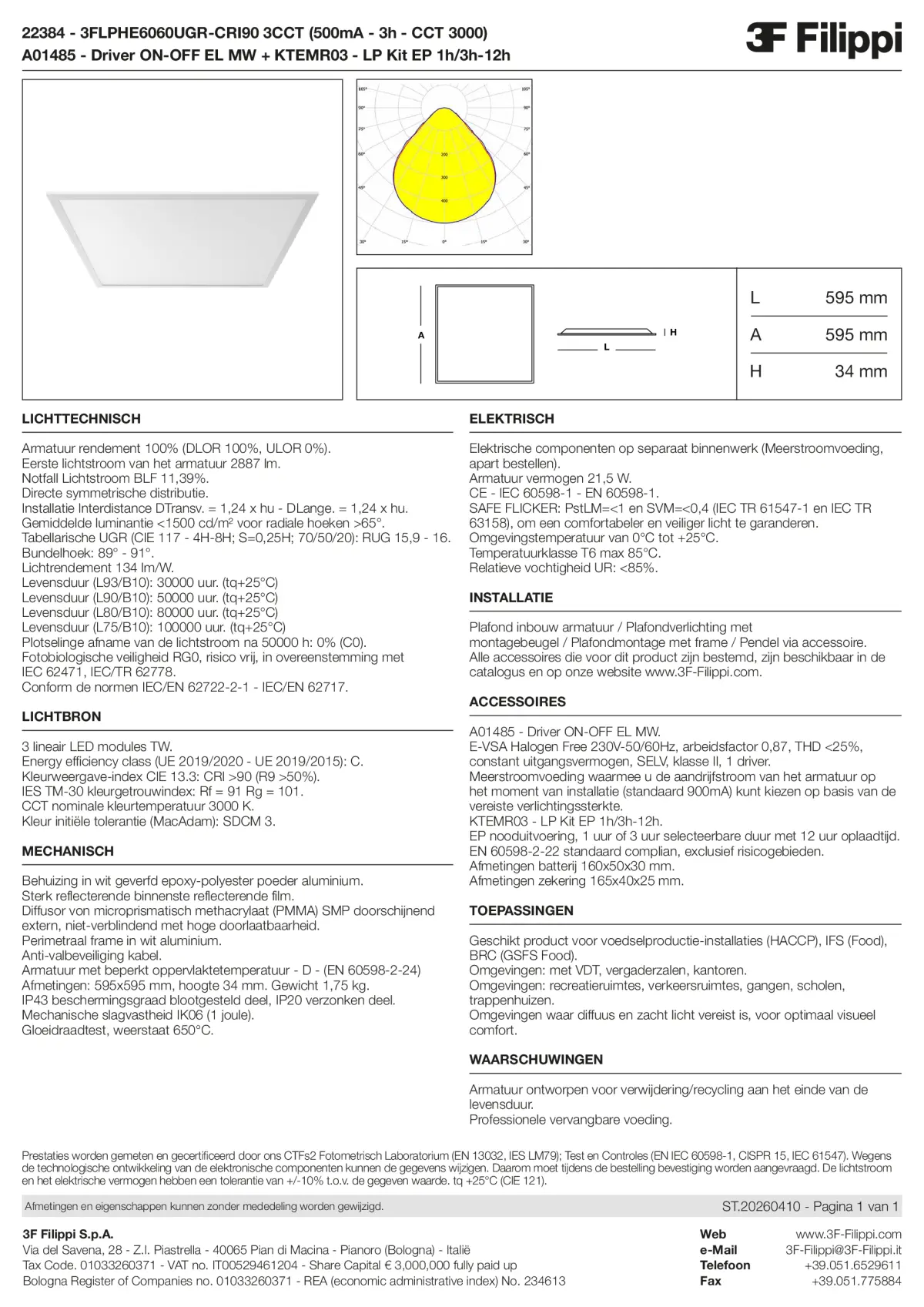 22384+A01485+KTEMR03 - 3FLPHE6060UGR-CRI90 3CCT (500mA - 3h - CCT 3000) + ON-OFF EL MW + Kit EP 1h-3h - Datasheet - nl