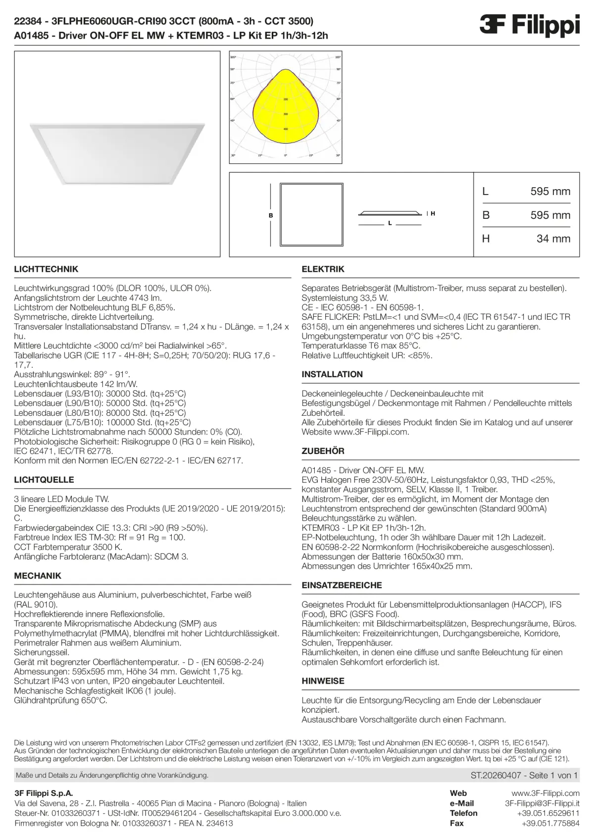 22384+A01485+KTEMR03 - 3FLPHE6060UGR-CRI90 3CCT (800mA - 3h - CCT 3500) + ON-OFF EL MW + Kit EP 1h-3h - Datasheet - de