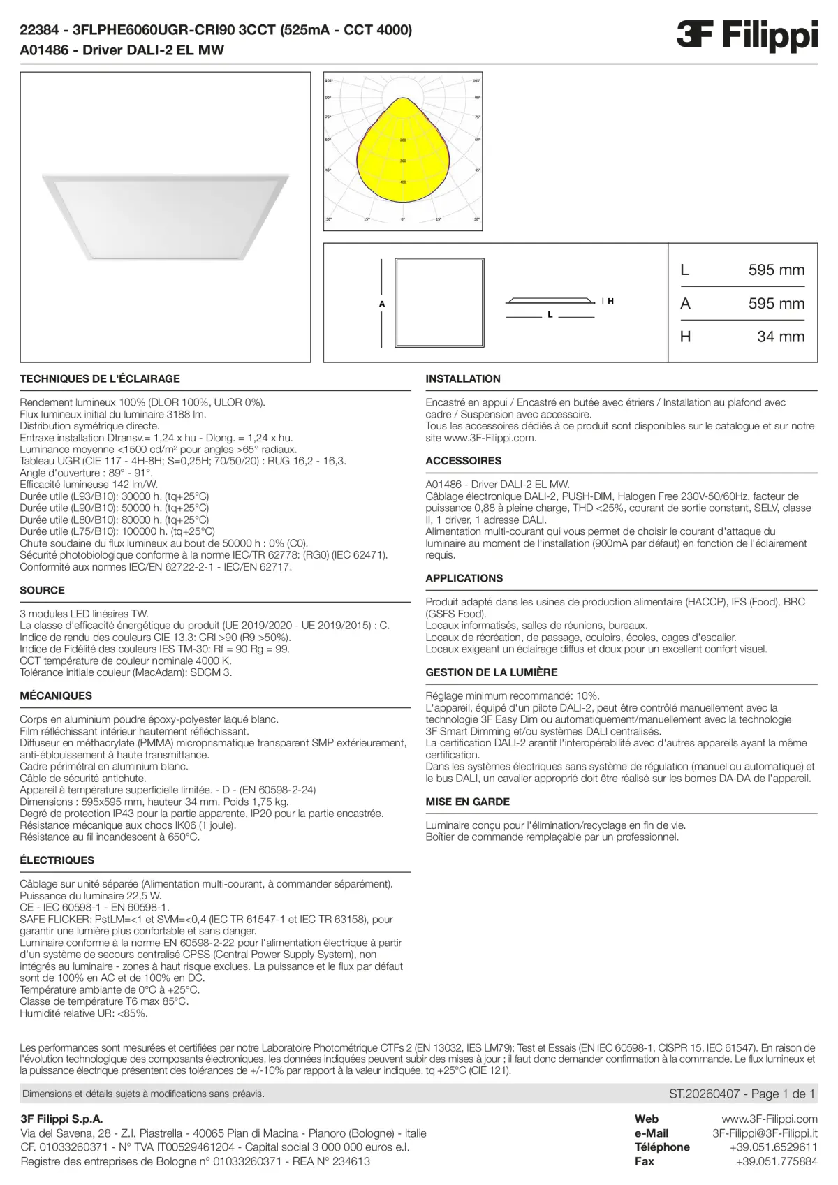 22384+A01486 - 3FLPHE6060UGR-CRI90 3CCT (525mA - CCT 4000) + DALI-2 EL MW - Datasheet - fr
