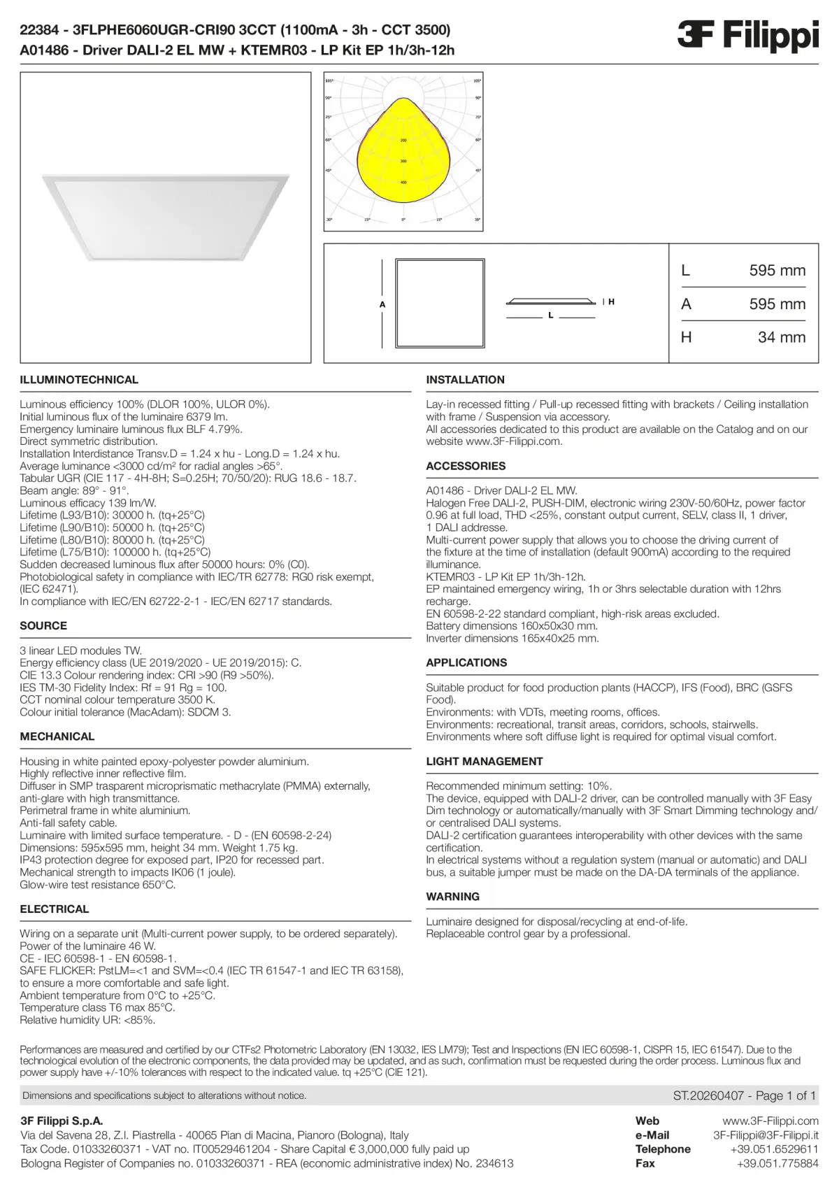 22384+A01486+KTEMR03 - 3FLPHE6060UGR-CRI90 3CCT (1100mA - 3h - CCT 3500) + DALI-2 EL MW + Kit EP 1h-3h - Datasheet - en