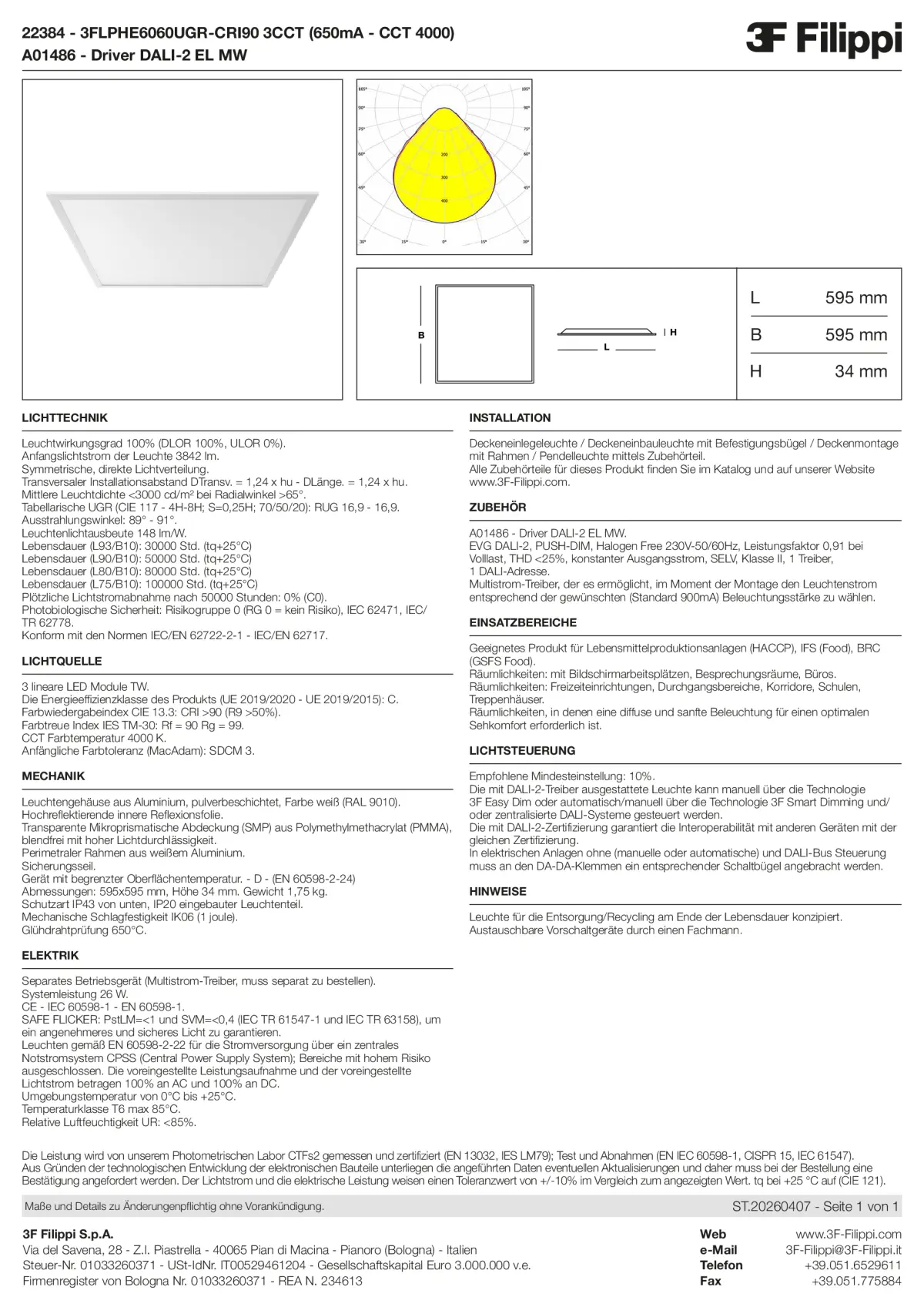 22384+A01486 - 3FLPHE6060UGR-CRI90 3CCT (650mA - CCT 4000) + DALI-2 EL MW - Datasheet - de