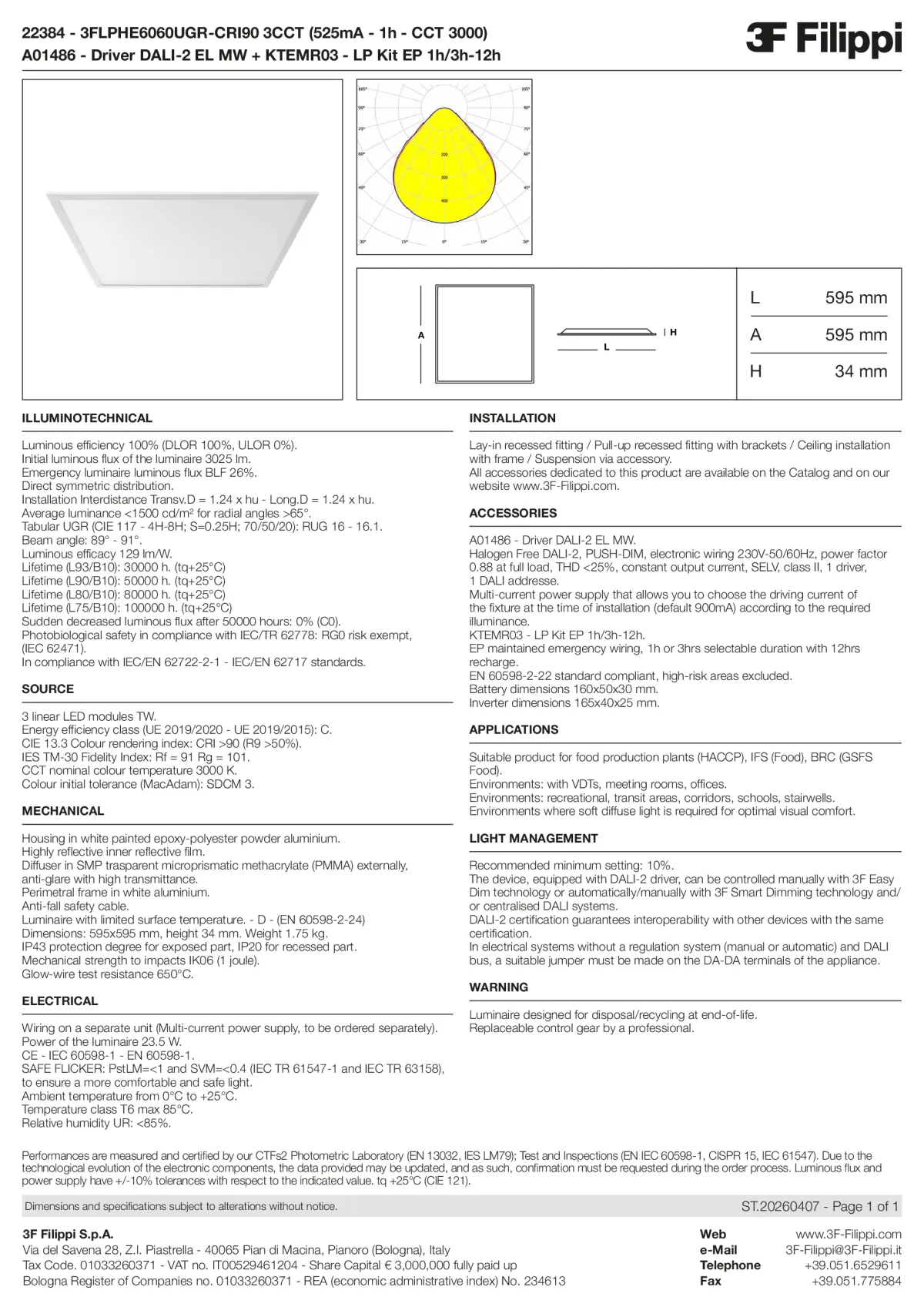 22384+A01486+KTEMR03 - 3FLPHE6060UGR-CRI90 3CCT (525mA - 1h - CCT 3000) + DALI-2 EL MW + Kit EP 1h-3h - Datasheet - en