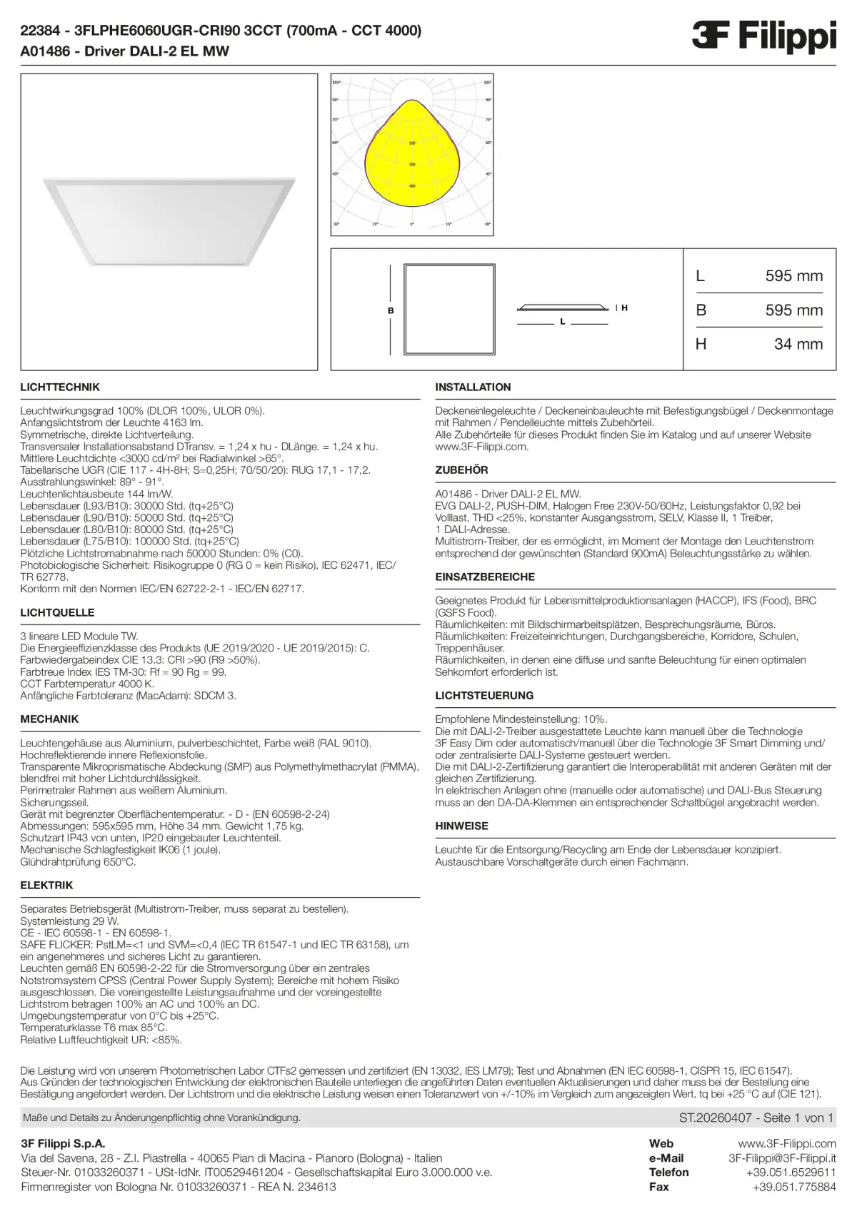 22384+A01486 - 3FLPHE6060UGR-CRI90 3CCT (700mA - CCT 4000) + DALI-2 EL MW - Datasheet - de