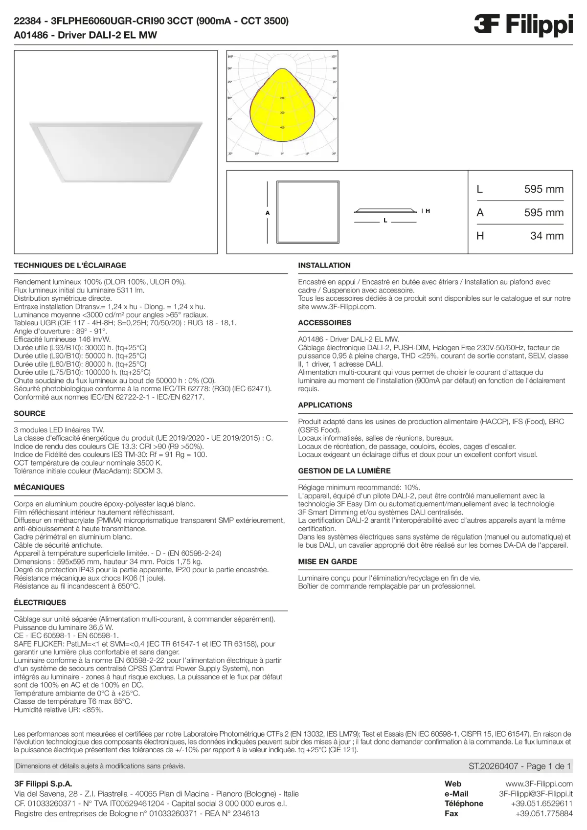 22384+A01486 - 3FLPHE6060UGR-CRI90 3CCT (900mA - CCT 3500) + DALI-2 EL MW - Datasheet - fr