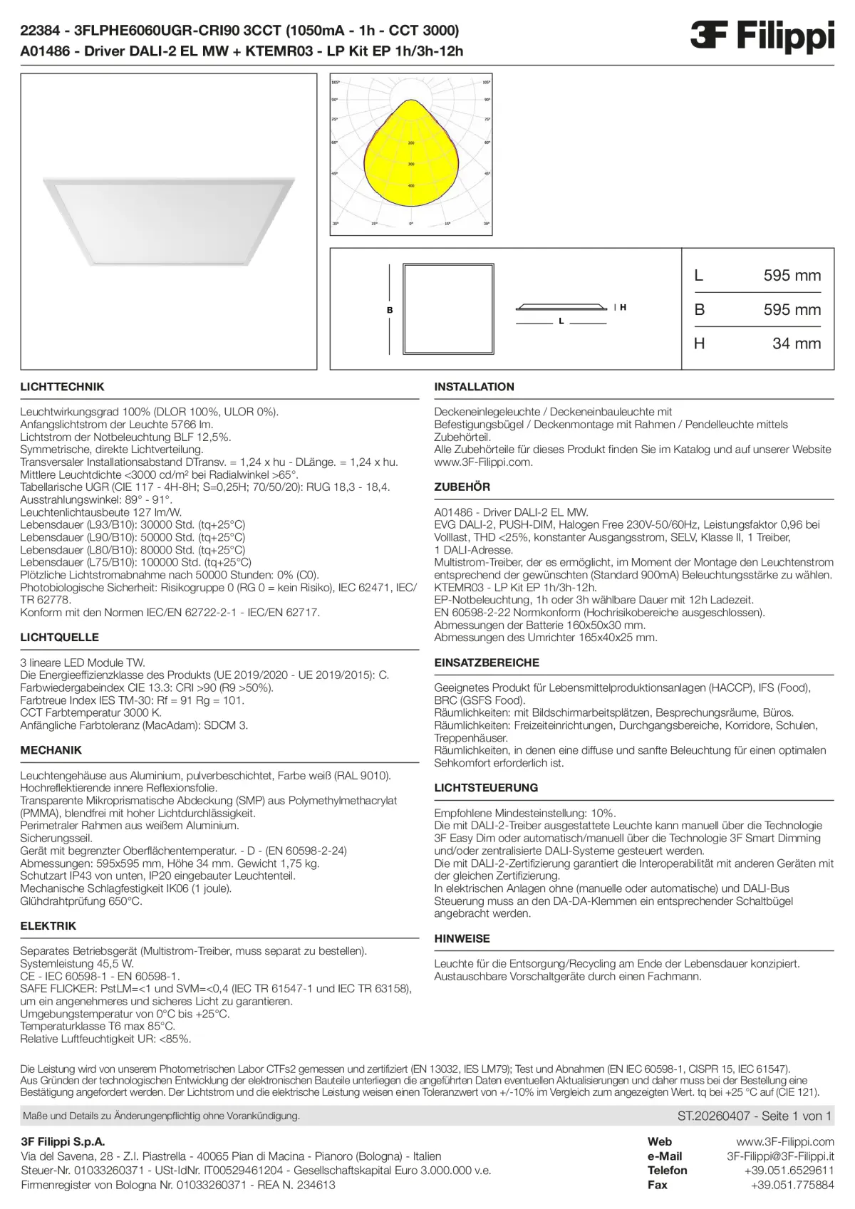 22384+A01486+KTEMR03 - 3FLPHE6060UGR-CRI90 3CCT (1050mA - 1h - CCT 3000) + DALI-2 EL MW + Kit EP 1h-3h - Datasheet - de
