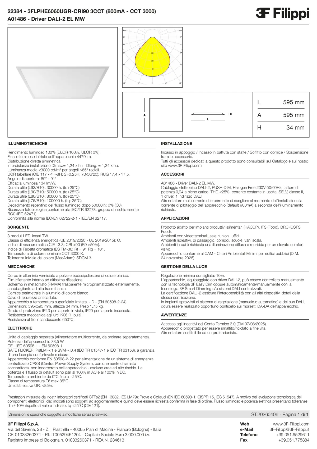 22384+A01486 - 3FLPHE6060UGR-CRI90 3CCT (800mA - CCT 3000) + DALI-2 EL MW - Datasheet - it