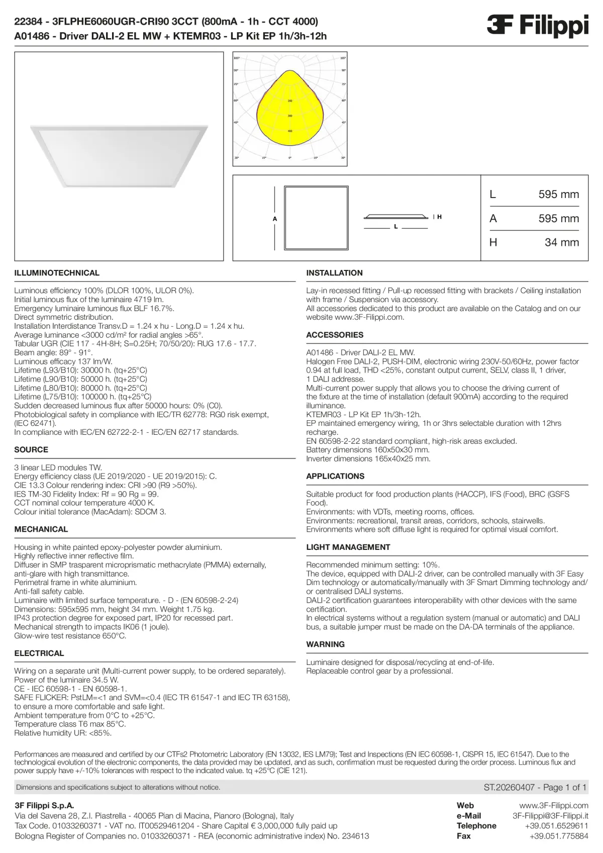 22384+A01486+KTEMR03 - 3FLPHE6060UGR-CRI90 3CCT (800mA - 1h - CCT 4000) + DALI-2 EL MW + Kit EP 1h-3h - Datasheet - en