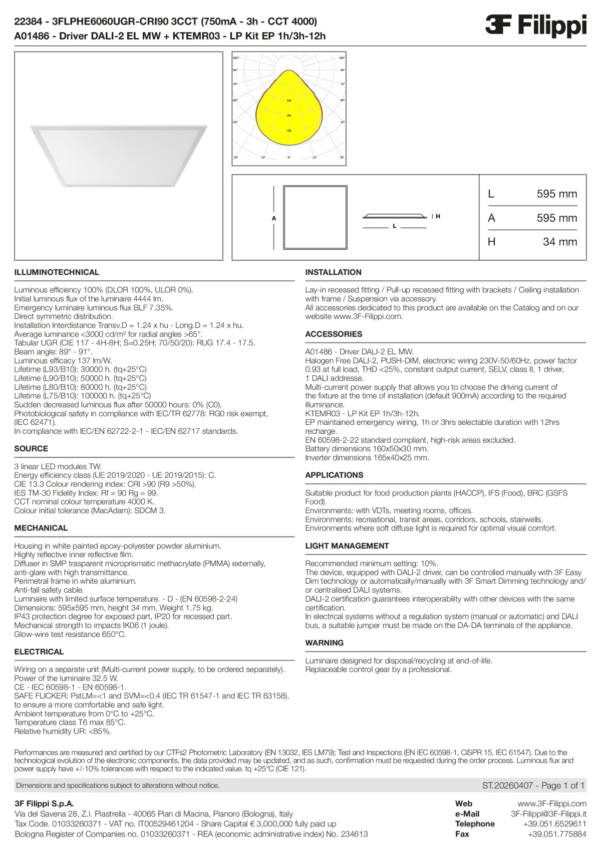 22384+A01486+KTEMR03 - 3FLPHE6060UGR-CRI90 3CCT (750mA - 3h - CCT 4000) + DALI-2 EL MW + Kit EP 1h-3h - Datasheet - en