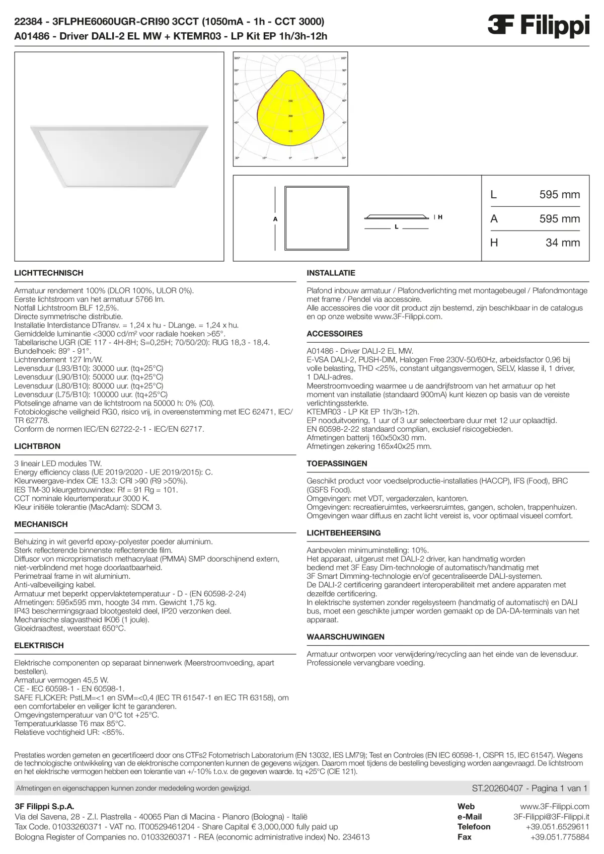 22384+A01486+KTEMR03 - 3FLPHE6060UGR-CRI90 3CCT (1050mA - 1h - CCT 3000) + DALI-2 EL MW + Kit EP 1h-3h - Datasheet - nl
