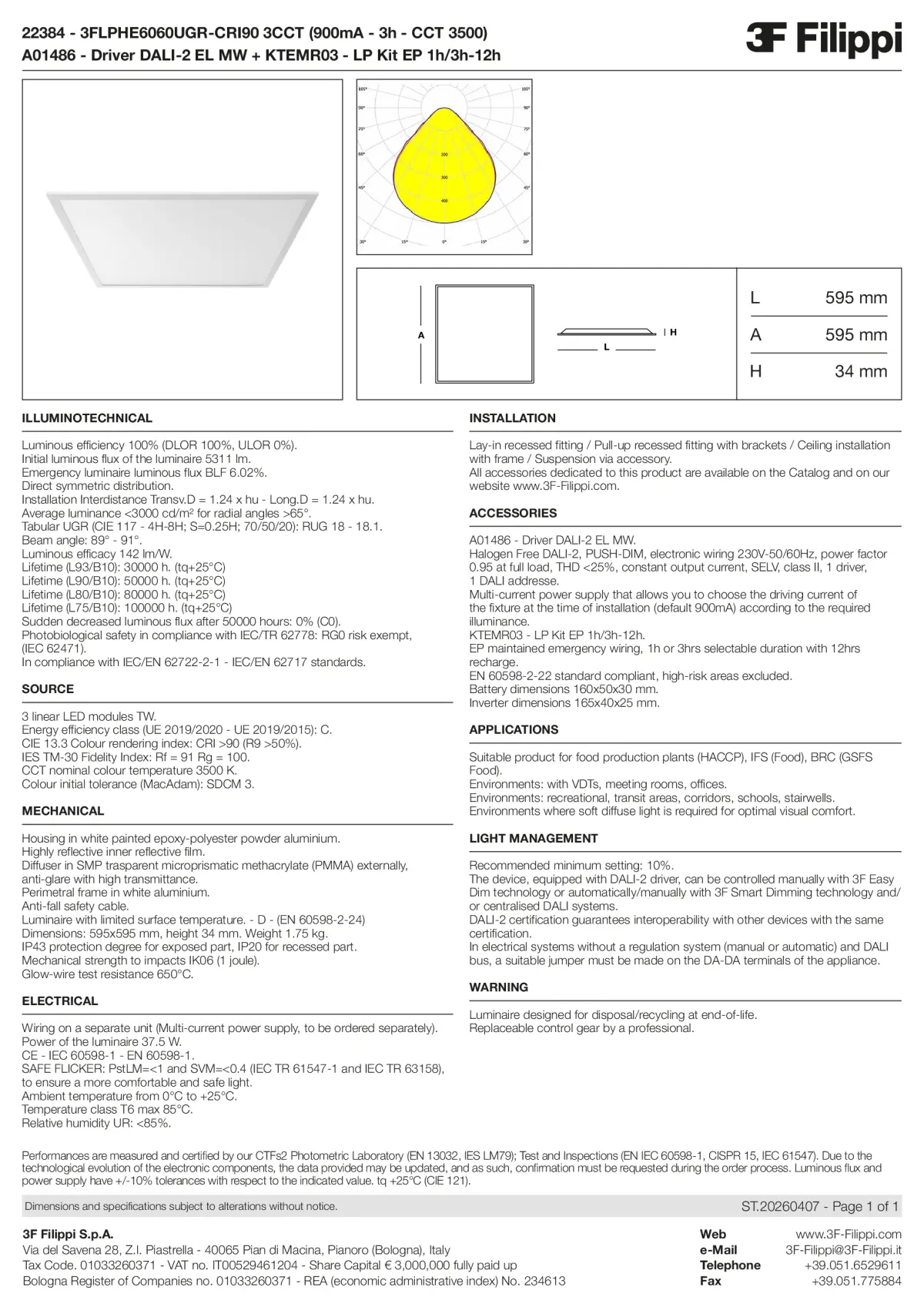 22384+A01486+KTEMR03 - 3FLPHE6060UGR-CRI90 3CCT (900mA - 3h - CCT 3500) + DALI-2 EL MW + Kit EP 1h-3h - Datasheet - en