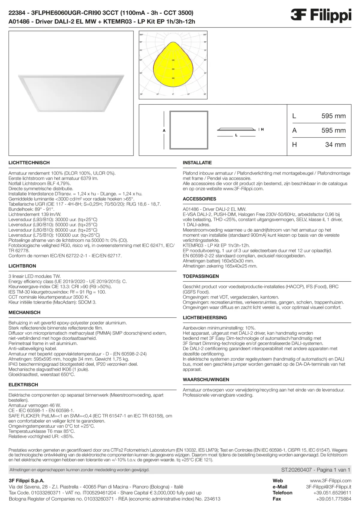 22384+A01486+KTEMR03 - 3FLPHE6060UGR-CRI90 3CCT (1100mA - 3h - CCT 3500) + DALI-2 EL MW + Kit EP 1h-3h - Datasheet - nl
