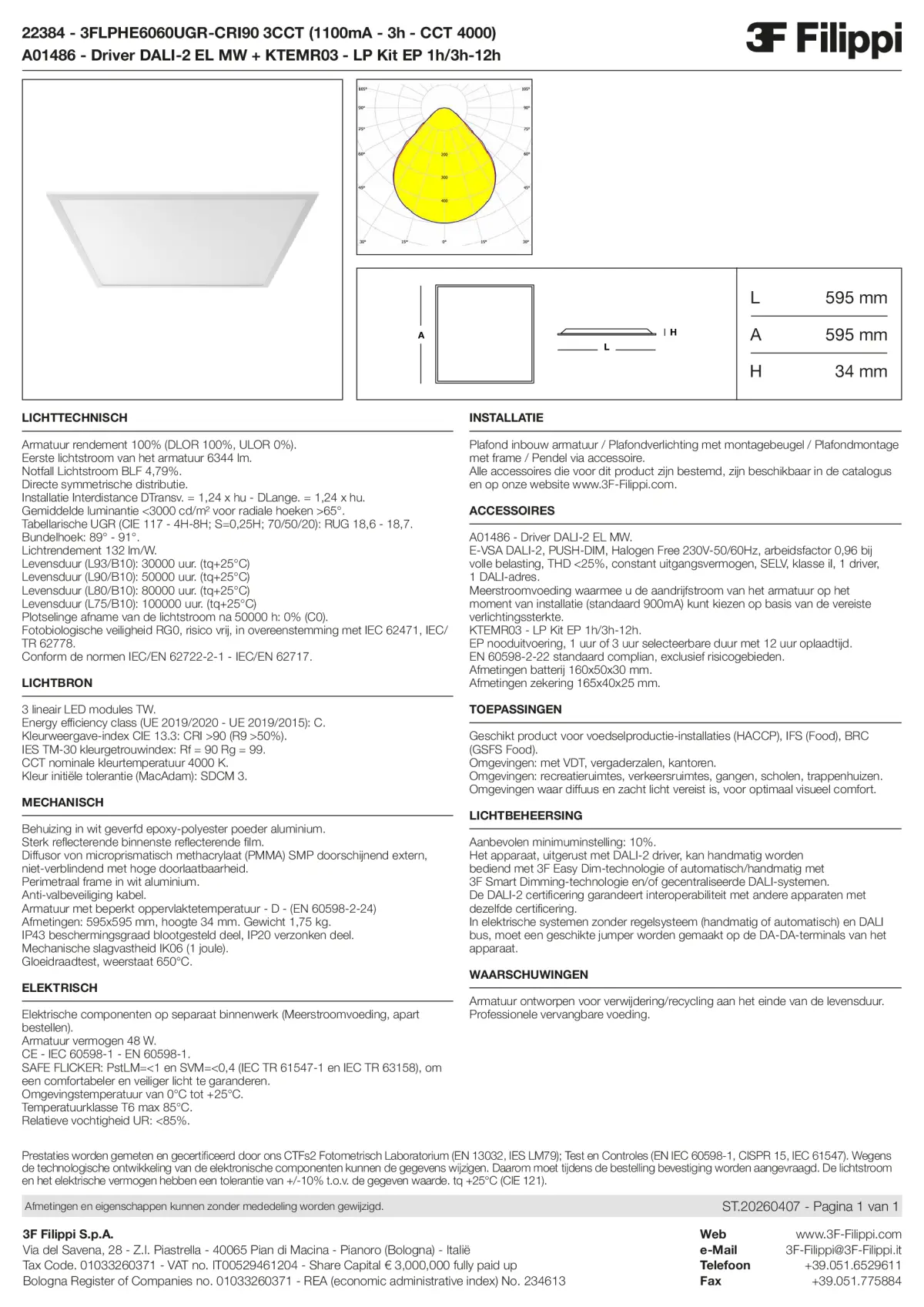 22384+A01486+KTEMR03 - 3FLPHE6060UGR-CRI90 3CCT (1100mA - 3h - CCT 4000) + DALI-2 EL MW + Kit EP 1h-3h - Datasheet - nl