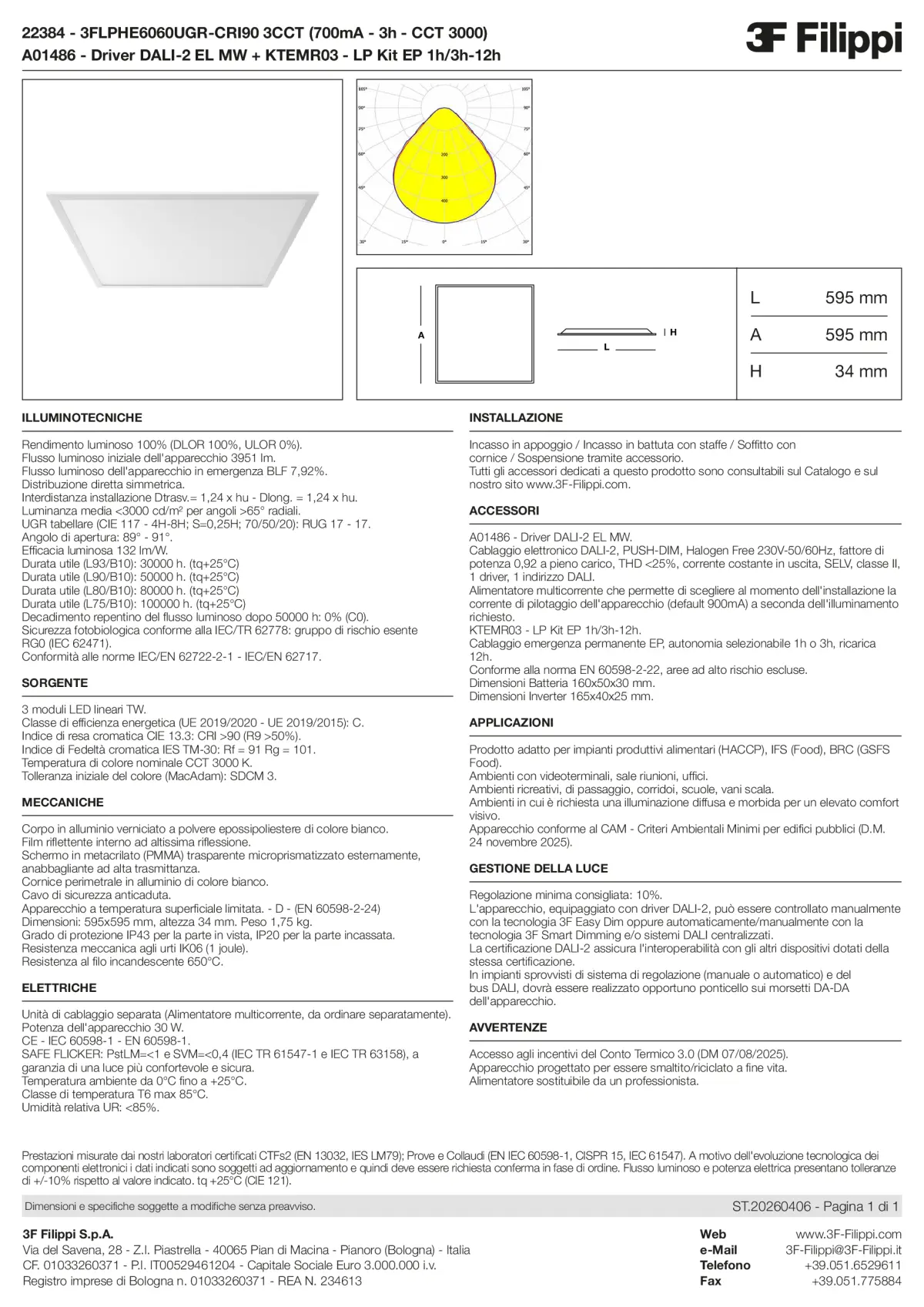 22384+A01486+KTEMR03 - 3FLPHE6060UGR-CRI90 3CCT (700mA - 3h - CCT 3000) + DALI-2 EL MW + Kit EP 1h-3h - Datasheet - it