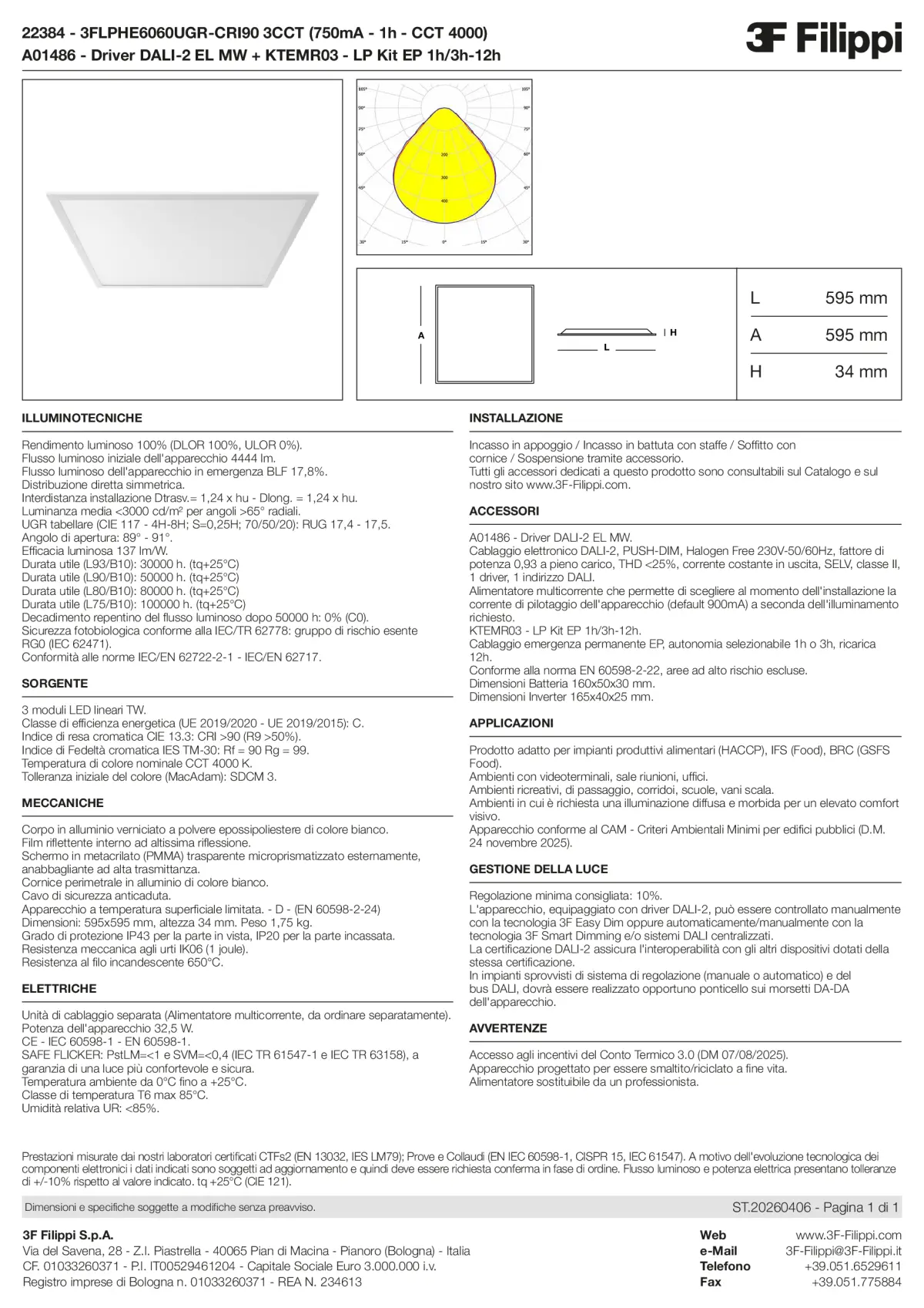 22384+A01486+KTEMR03 - 3FLPHE6060UGR-CRI90 3CCT (750mA - 1h - CCT 4000) + DALI-2 EL MW + Kit EP 1h-3h - Datasheet - it