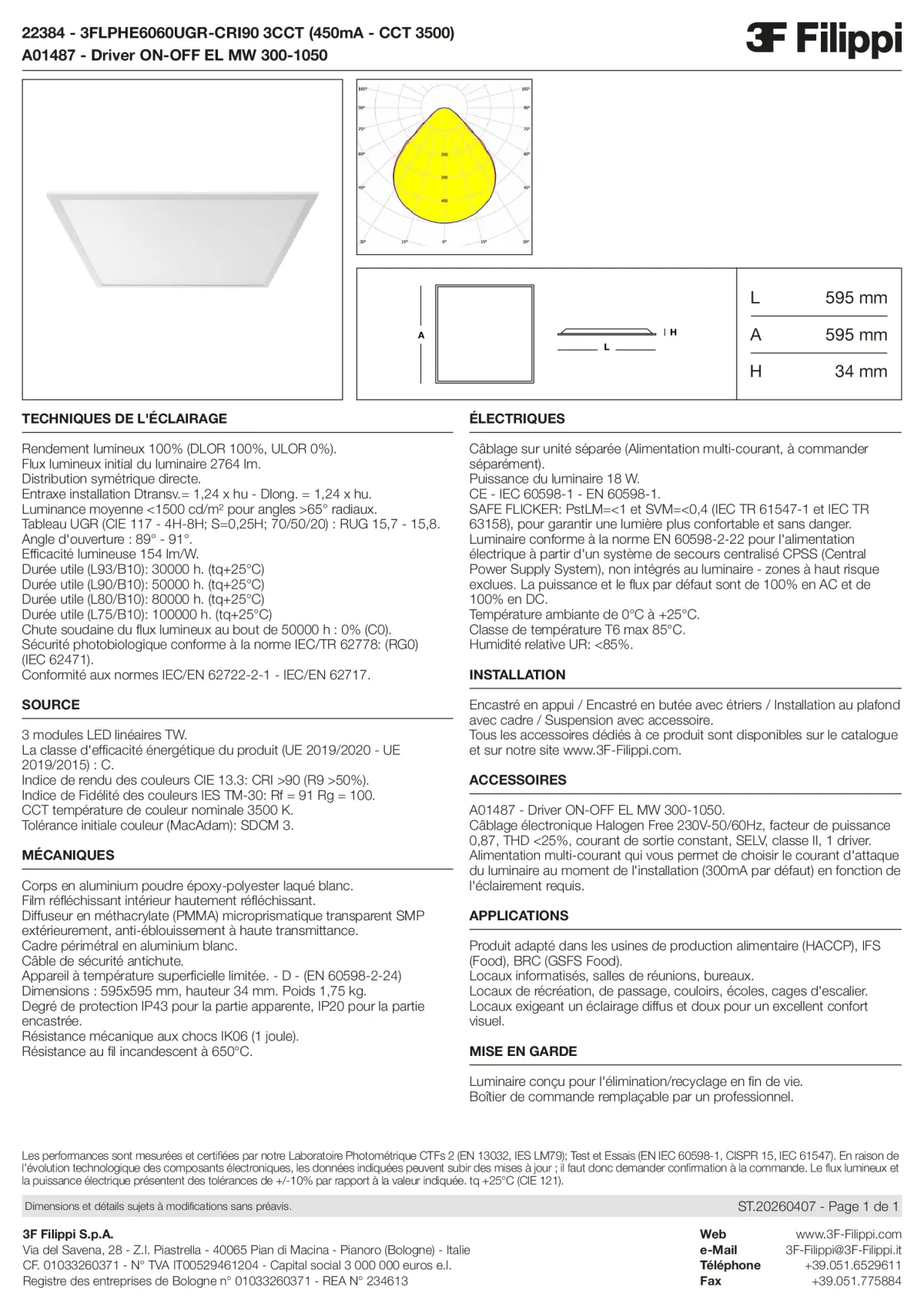 22384+A01487 - 3FLPHE6060UGR-CRI90 3CCT (450mA - CCT 3500) + ON-OFF EL MW 300-1050 - Datasheet - fr