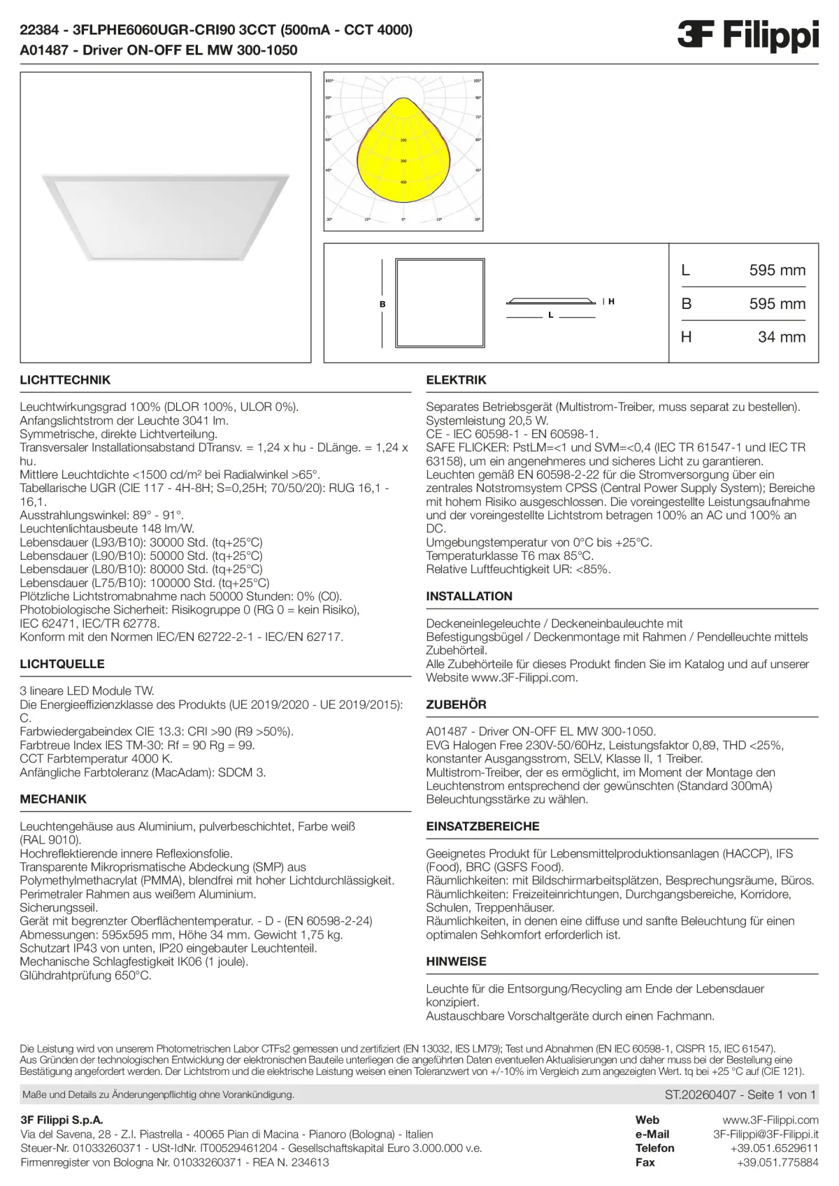 22384+A01487 - 3FLPHE6060UGR-CRI90 3CCT (500mA - CCT 4000) + ON-OFF EL MW 300-1050 - Datasheet - de
