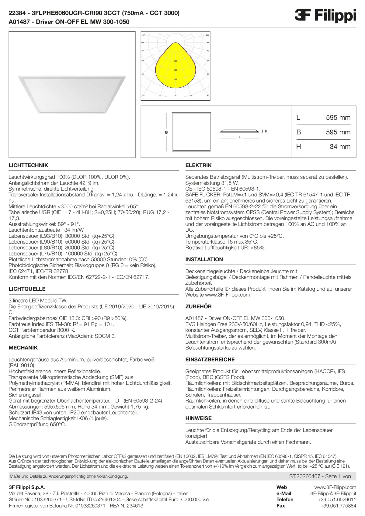 22384+A01487 - 3FLPHE6060UGR-CRI90 3CCT (750mA - CCT 3000) + ON-OFF EL MW 300-1050 - Datasheet - de