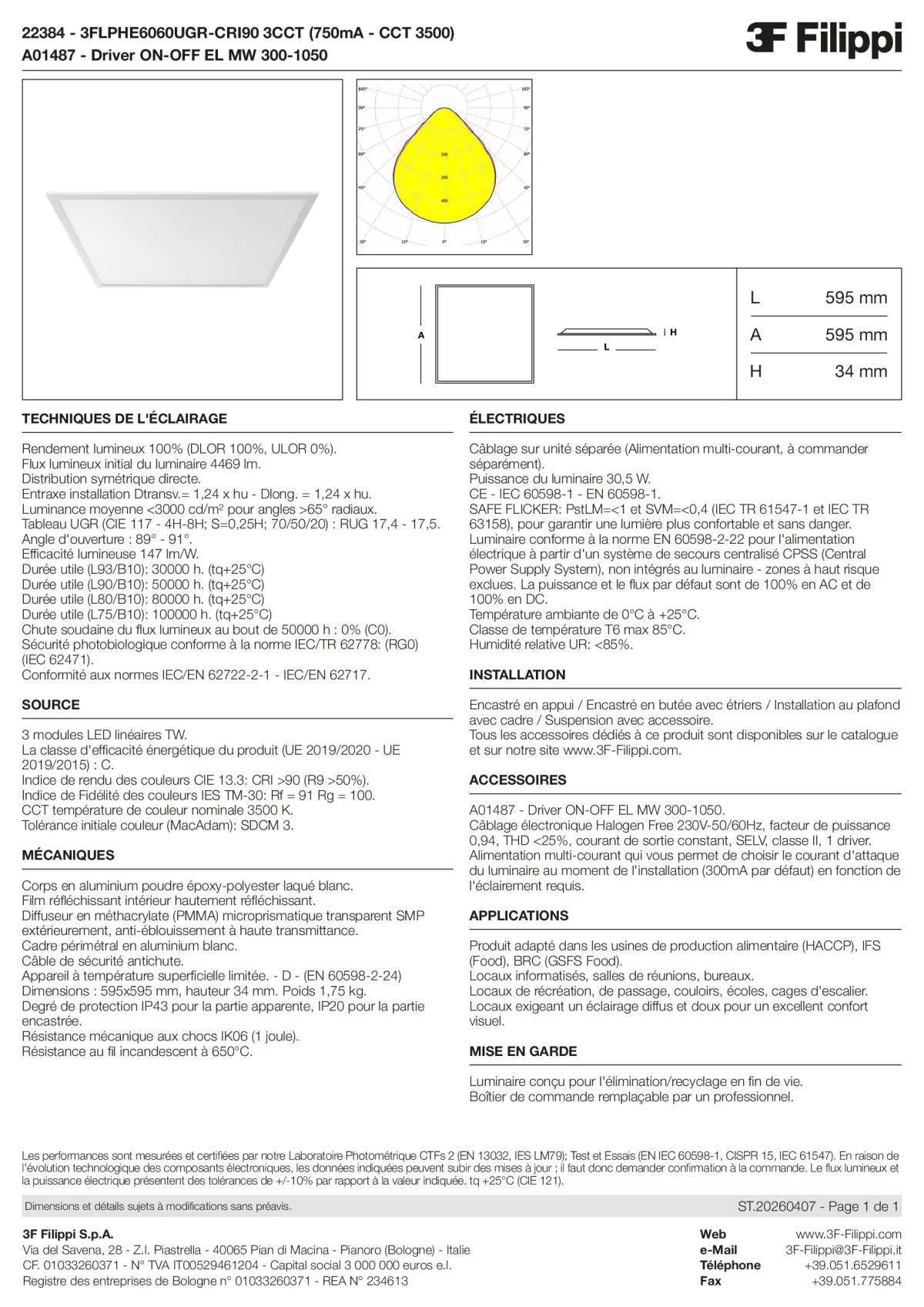 22384+A01487 - 3FLPHE6060UGR-CRI90 3CCT (750mA - CCT 3500) + ON-OFF EL MW 300-1050 - Datasheet - fr