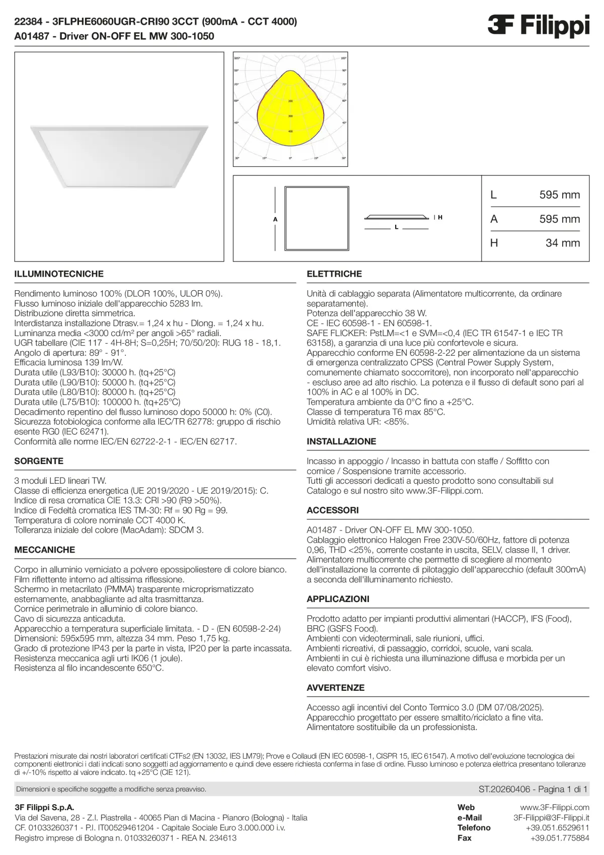 22384+A01487 - 3FLPHE6060UGR-CRI90 3CCT (900mA - CCT 4000) + ON-OFF EL MW 300-1050 - Datasheet - it