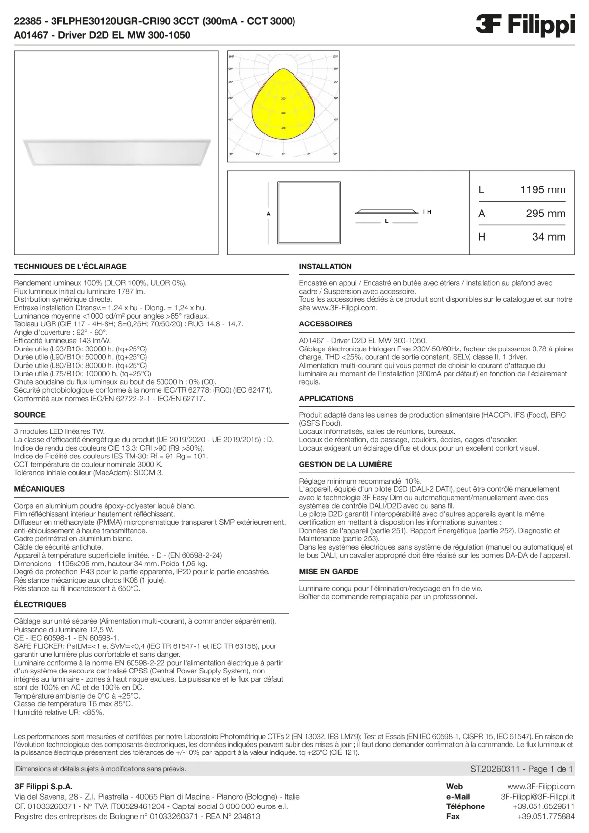 22385+A01467 - 3FLPHE30120UGR-CRI90 3CCT (300mA - CCT 3000) + D2D EL MW 300-1050 - Datasheet - fr