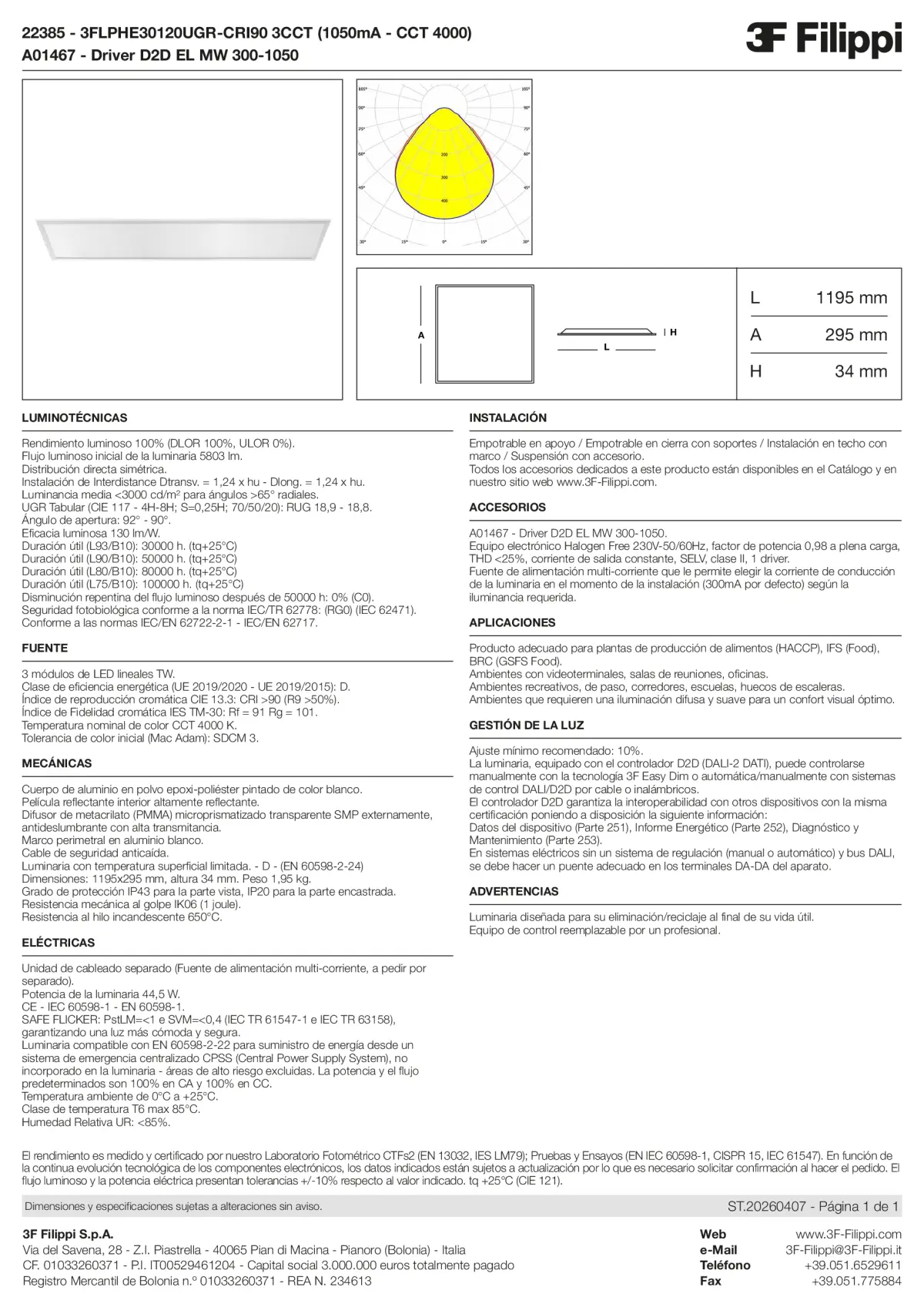 22385+A01467 - 3FLPHE30120UGR-CRI90 3CCT (1050mA - CCT 4000) + D2D EL MW 300-1050 - Datasheet - es