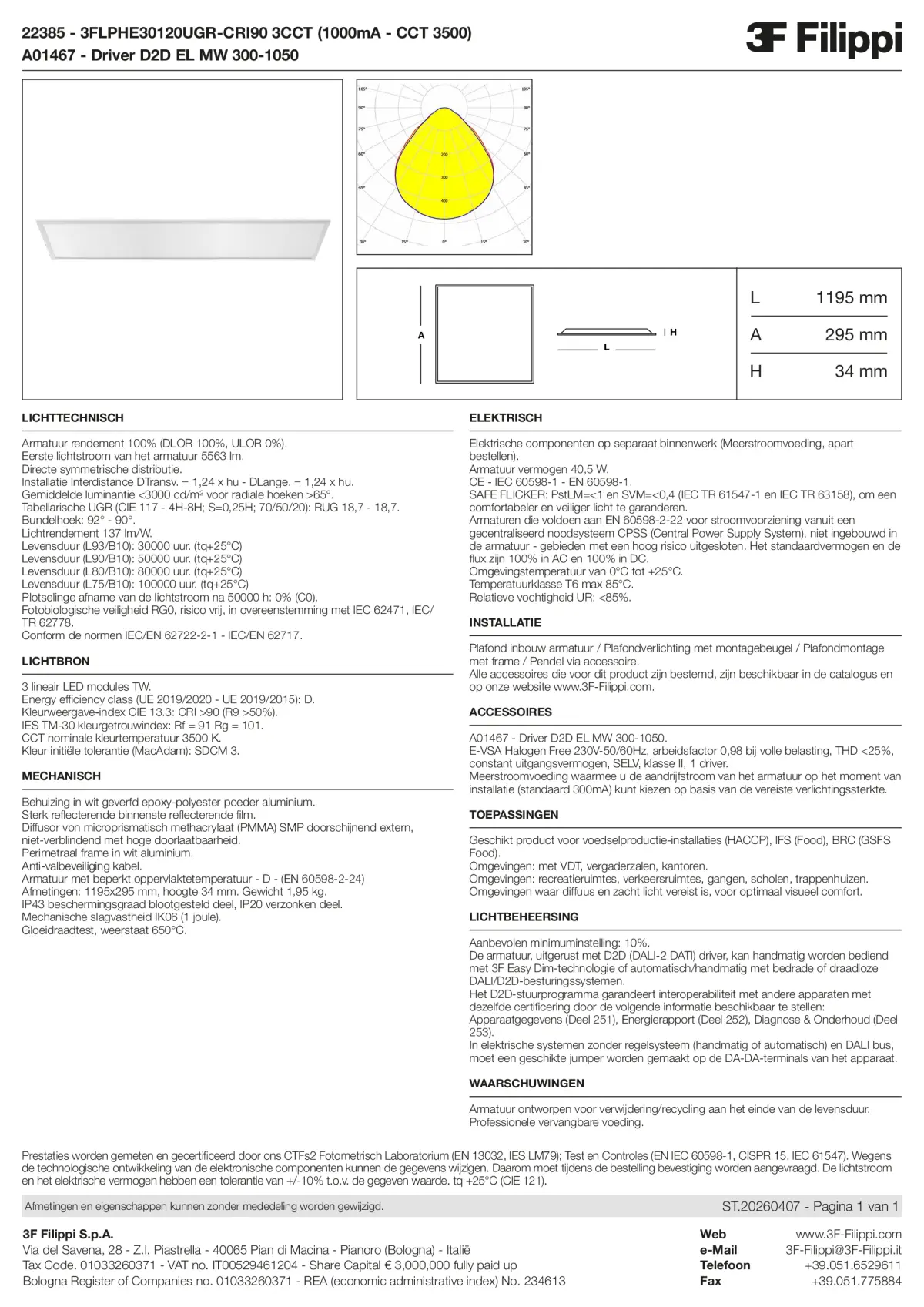22385+A01467 - 3FLPHE30120UGR-CRI90 3CCT (1000mA - CCT 3500) + D2D EL MW 300-1050 - Datasheet - nl