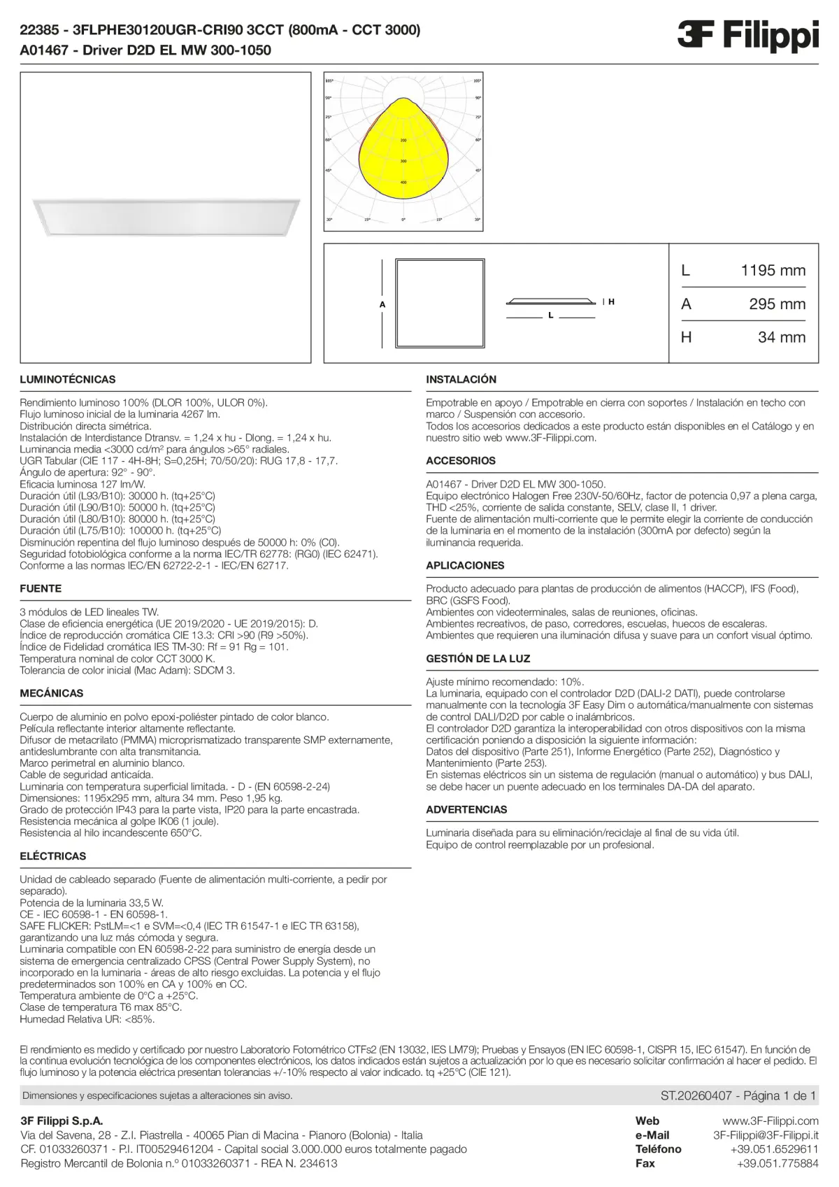 22385+A01467 - 3FLPHE30120UGR-CRI90 3CCT (800mA - CCT 3000) + D2D EL MW 300-1050 - Datasheet - es