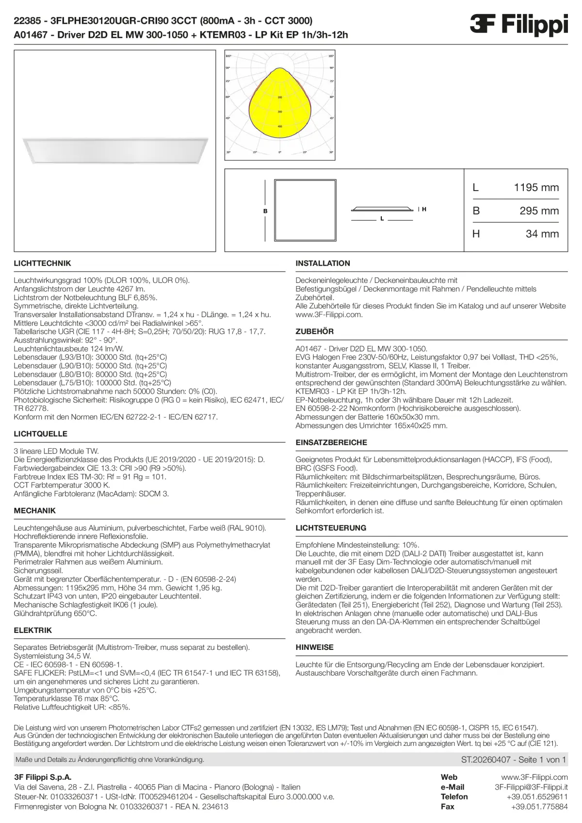 22385+A01467+KTEMR03 - 3FLPHE30120UGR-CRI90 3CCT (800mA - 3h - CCT 3000) + D2D EL MW 300-1050 + Kit EP 1h-3h - Datasheet - de
