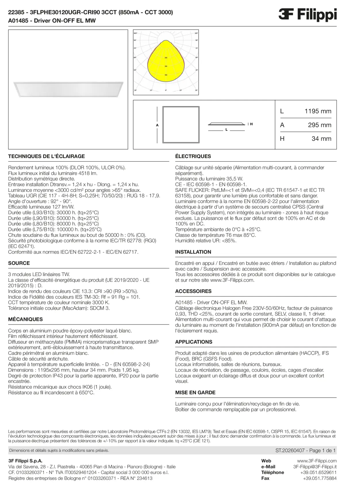 22385+A01485 - 3FLPHE30120UGR-CRI90 3CCT (850mA - CCT 3000) + ON-OFF EL MW - Datasheet - fr