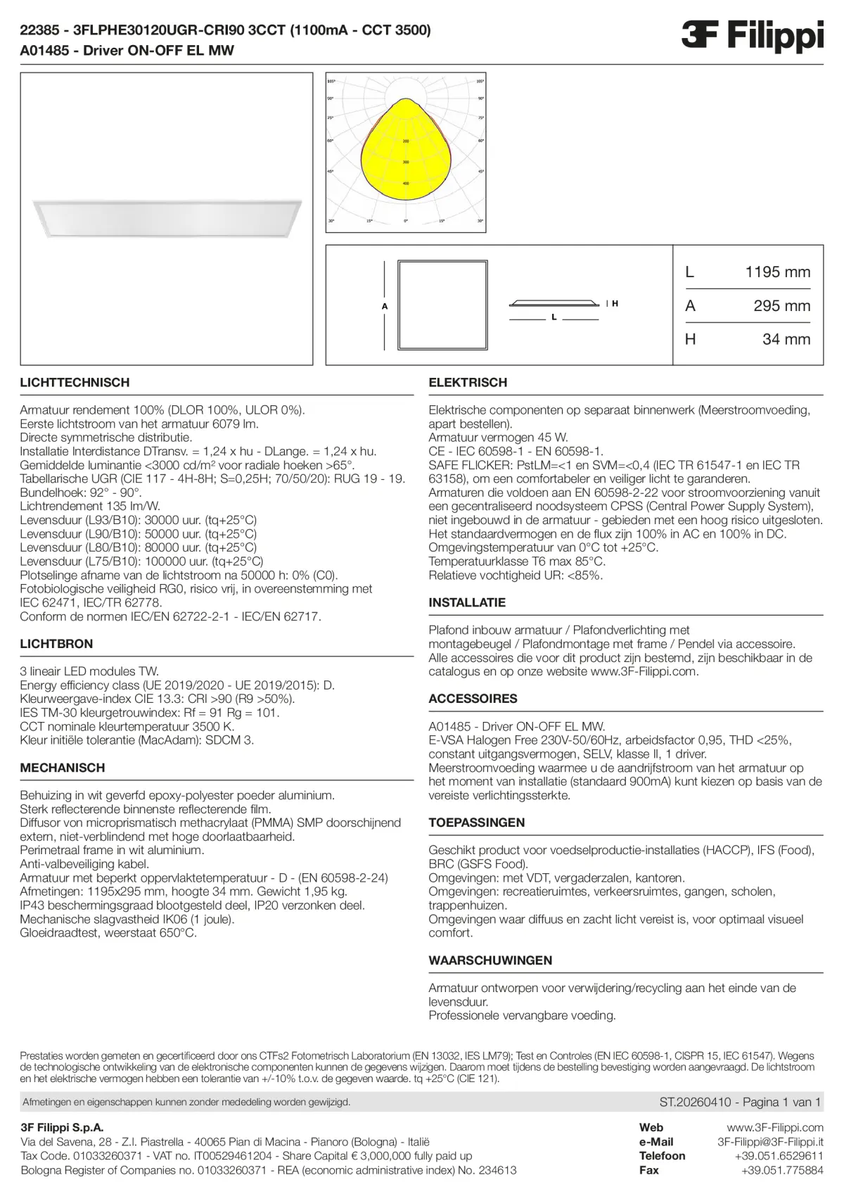 22385+A01485 - 3FLPHE30120UGR-CRI90 3CCT (1100mA - CCT 3500) + ON-OFF EL MW - Datasheet - nl