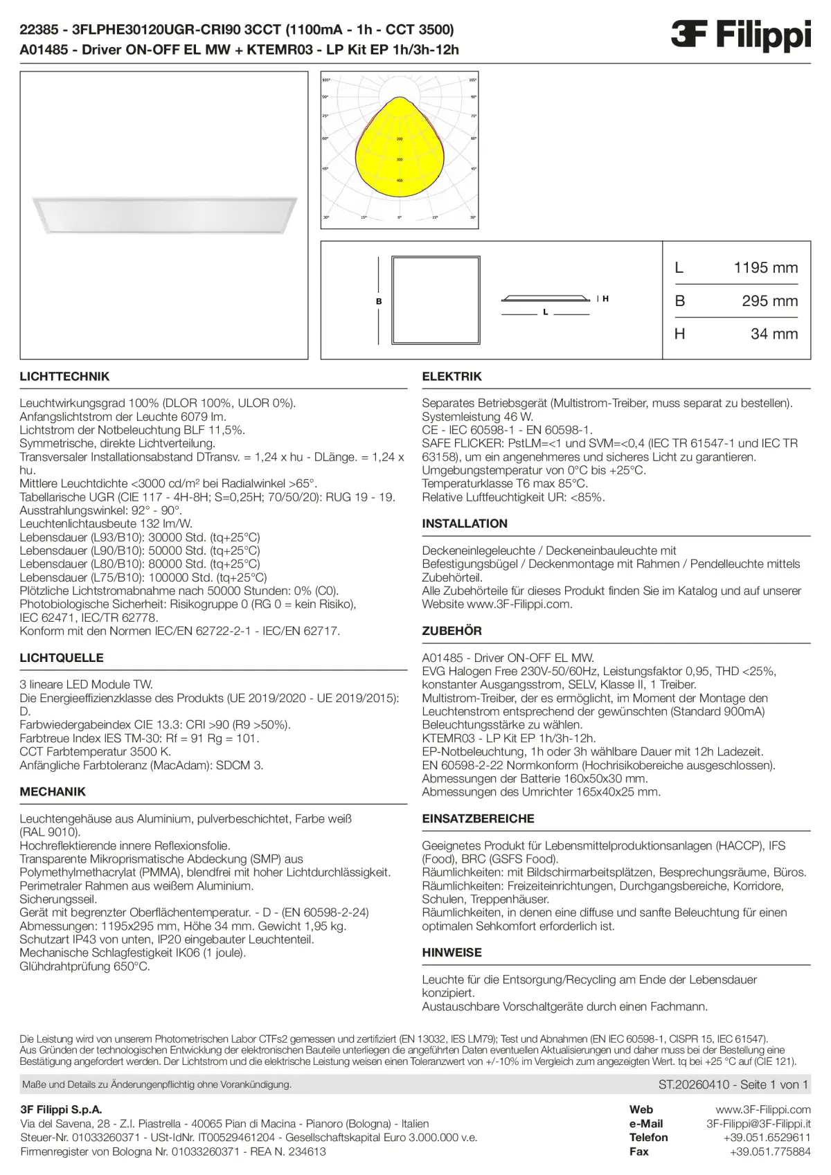 22385+A01485+KTEMR03 - 3FLPHE30120UGR-CRI90 3CCT (1100mA - 1h - CCT 3500) + ON-OFF EL MW + Kit EP 1h-3h - Datasheet - de