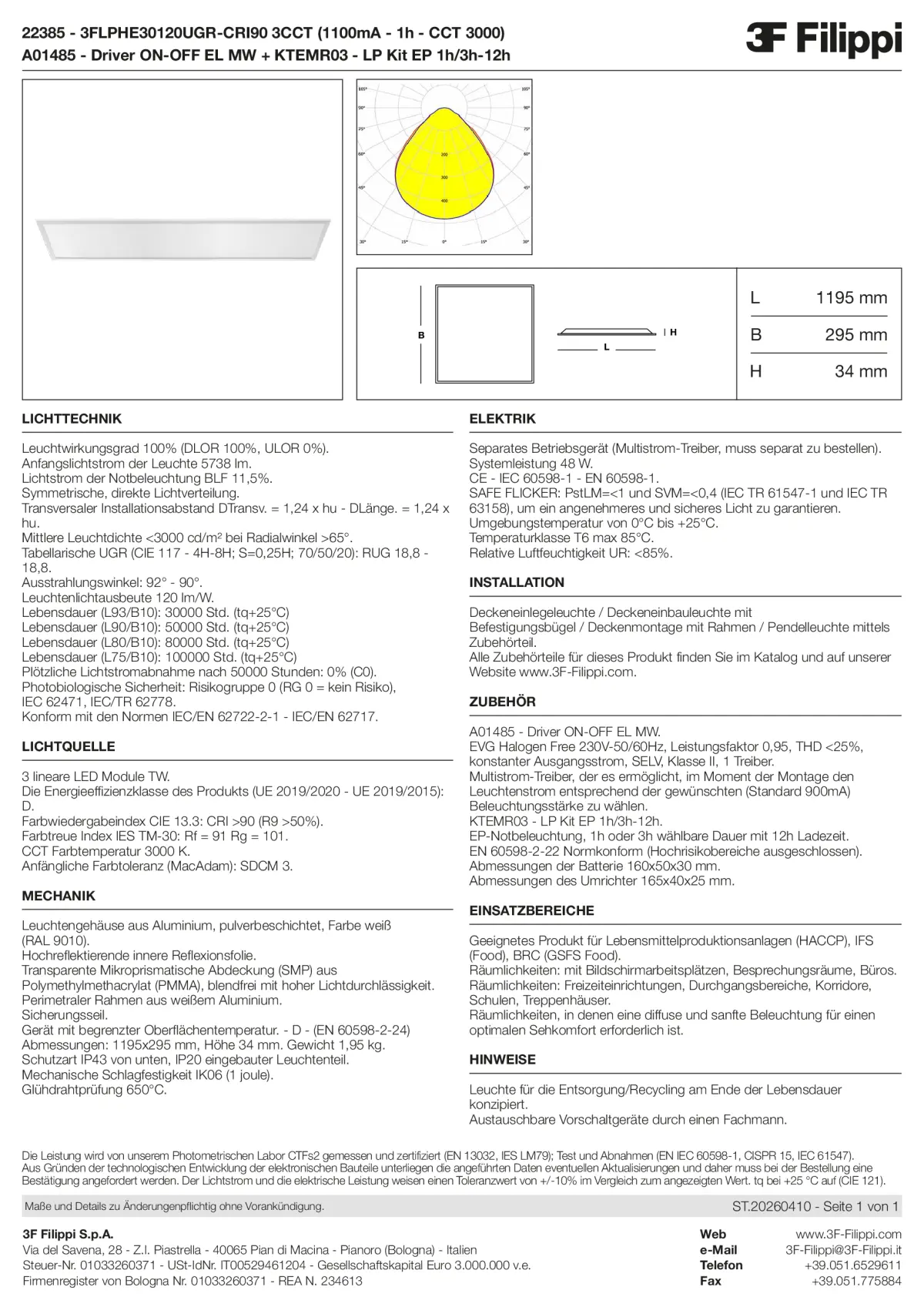 22385+A01485+KTEMR03 - 3FLPHE30120UGR-CRI90 3CCT (1100mA - 1h - CCT 3000) + ON-OFF EL MW + Kit EP 1h-3h - Datasheet - de
