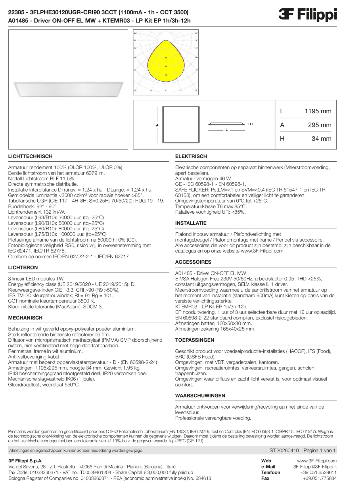 22385+A01485+KTEMR03 - 3FLPHE30120UGR-CRI90 3CCT (1100mA - 1h - CCT 3500) + ON-OFF EL MW + Kit EP 1h-3h - Datasheet - nl