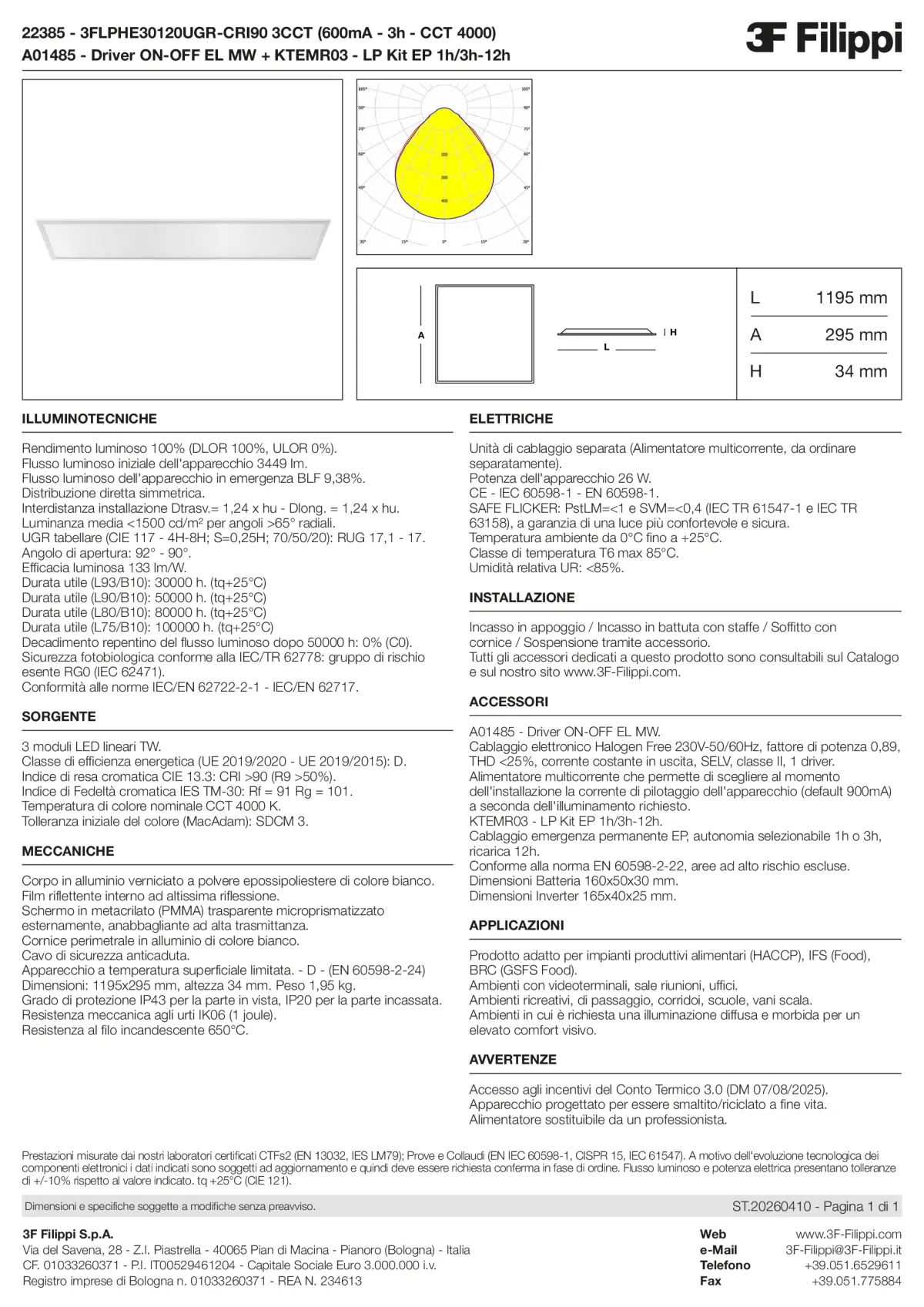 22385+A01485+KTEMR03 - 3FLPHE30120UGR-CRI90 3CCT (600mA - 3h - CCT 4000) + ON-OFF EL MW + Kit EP 1h-3h - Datasheet - it