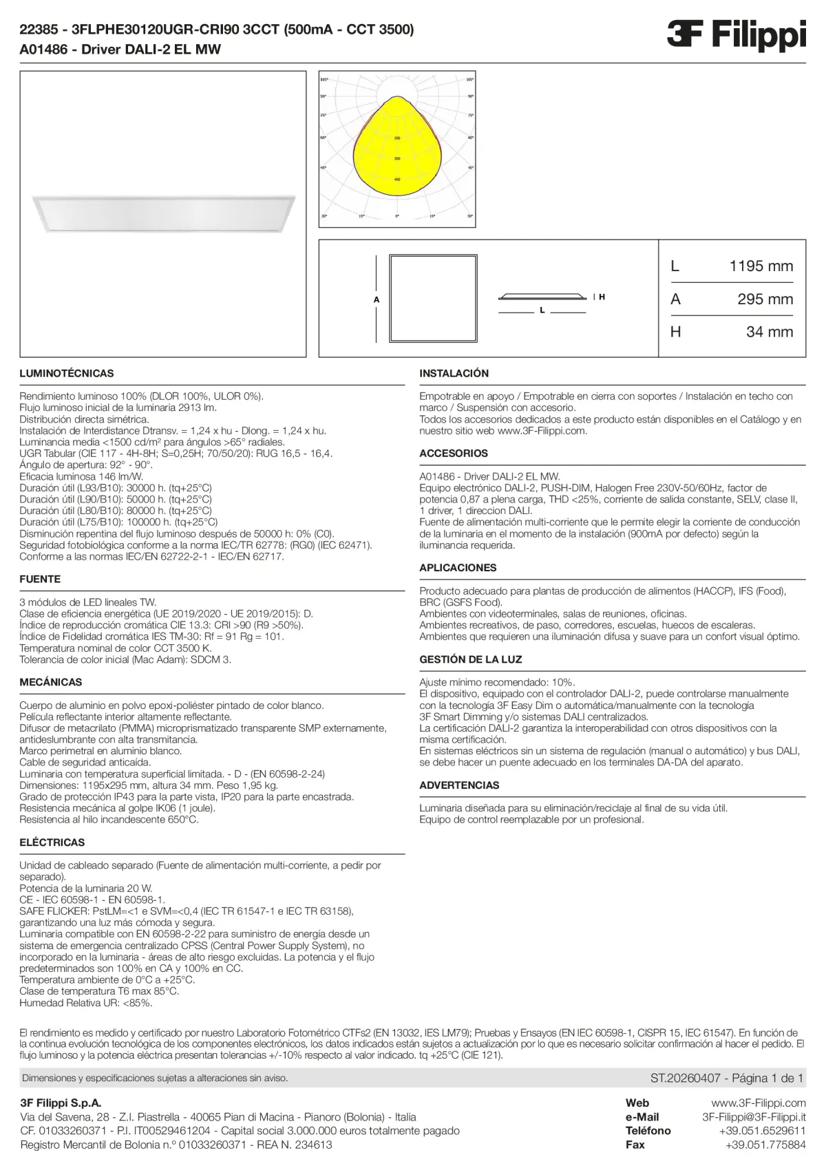 22385+A01486 - 3FLPHE30120UGR-CRI90 3CCT (500mA - CCT 3500) + DALI-2 EL MW - Datasheet - es