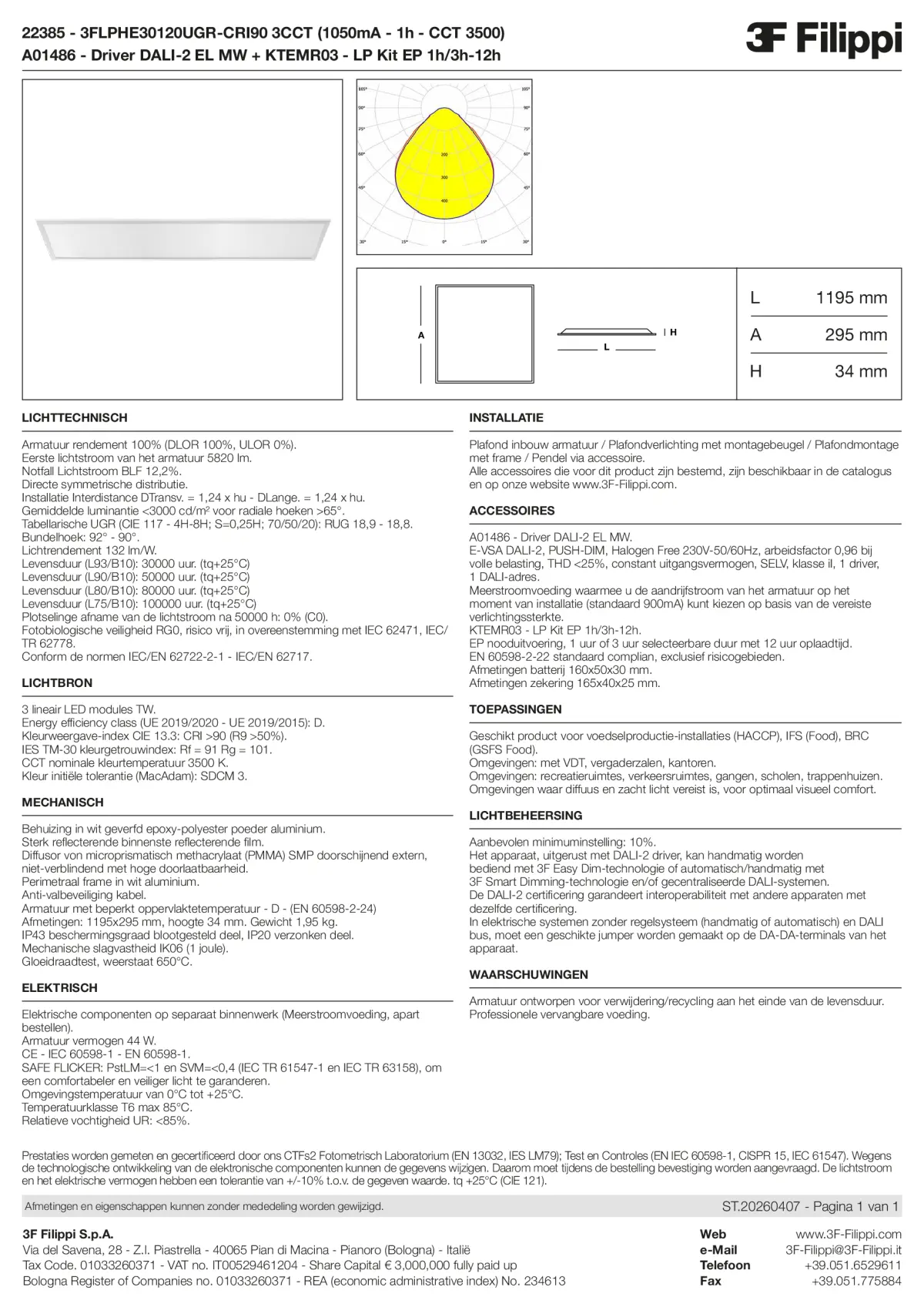 22385+A01486+KTEMR03 - 3FLPHE30120UGR-CRI90 3CCT (1050mA - 1h - CCT 3500) + DALI-2 EL MW + Kit EP 1h-3h - Datasheet - nl