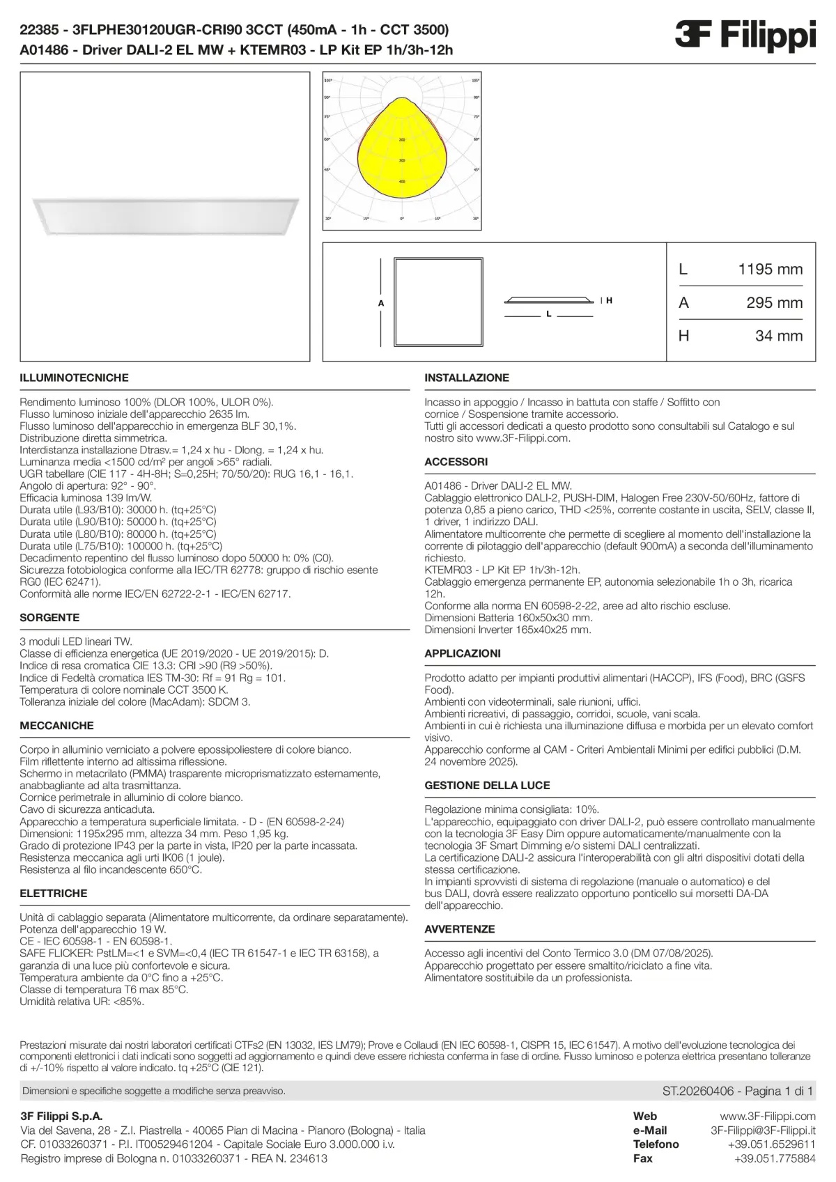 22385+A01486+KTEMR03 - 3FLPHE30120UGR-CRI90 3CCT (450mA - 1h - CCT 3500) + DALI-2 EL MW + Kit EP 1h-3h - Datasheet - it