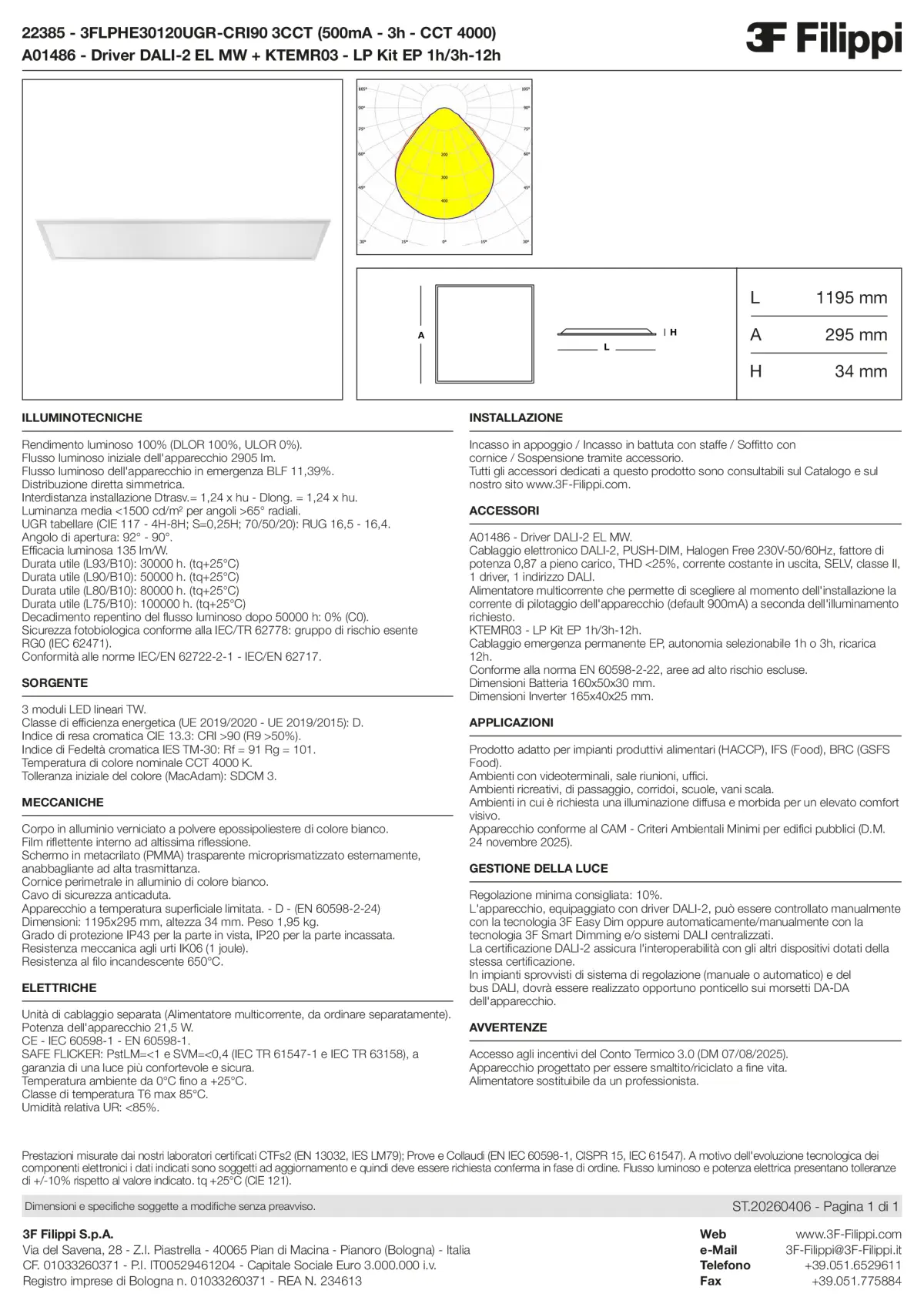 22385+A01486+KTEMR03 - 3FLPHE30120UGR-CRI90 3CCT (500mA - 3h - CCT 4000) + DALI-2 EL MW + Kit EP 1h-3h - Datasheet - it
