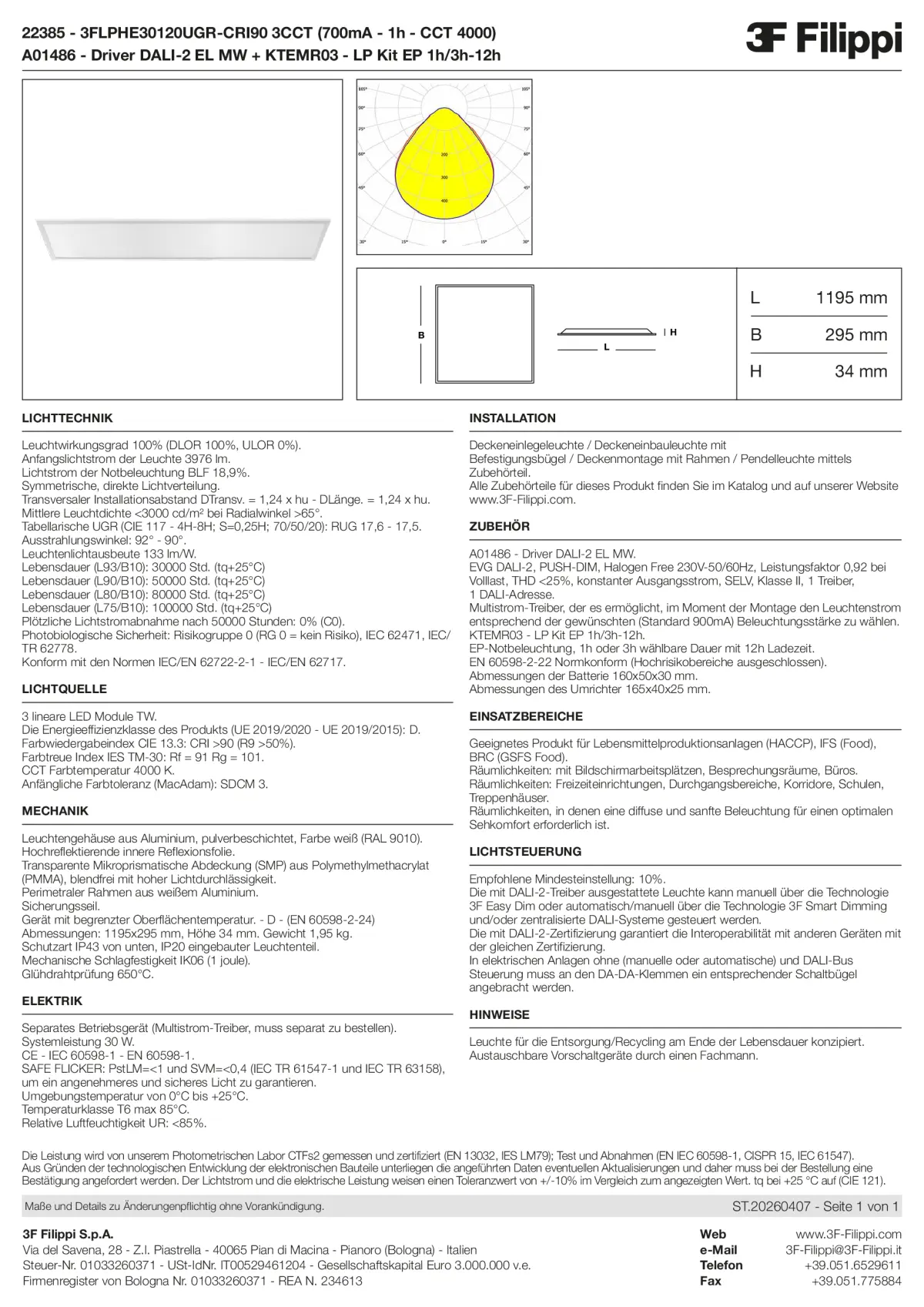22385+A01486+KTEMR03 - 3FLPHE30120UGR-CRI90 3CCT (700mA - 1h - CCT 4000) + DALI-2 EL MW + Kit EP 1h-3h - Datasheet - de