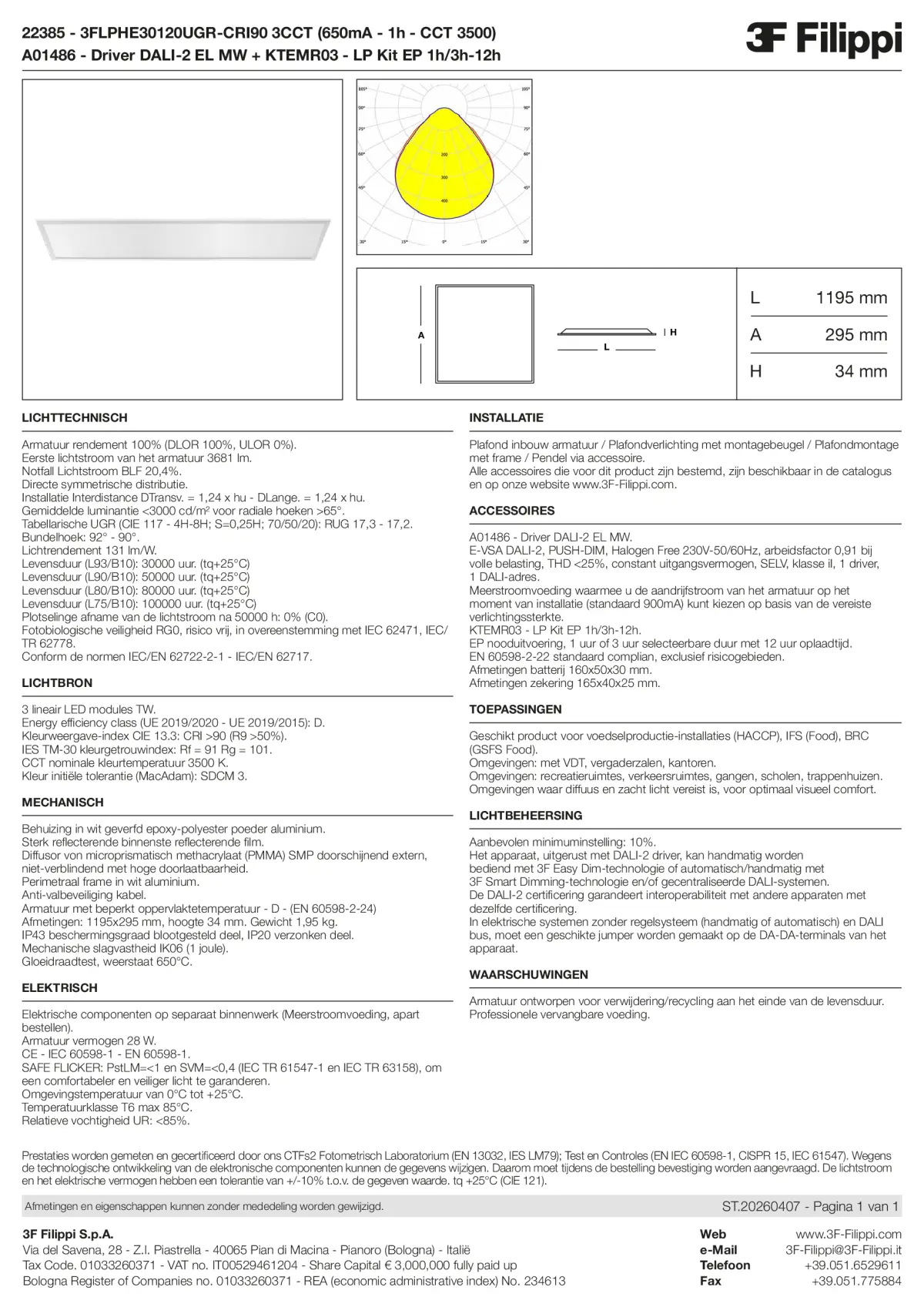 22385+A01486+KTEMR03 - 3FLPHE30120UGR-CRI90 3CCT (650mA - 1h - CCT 3500) + DALI-2 EL MW + Kit EP 1h-3h - Datasheet - nl