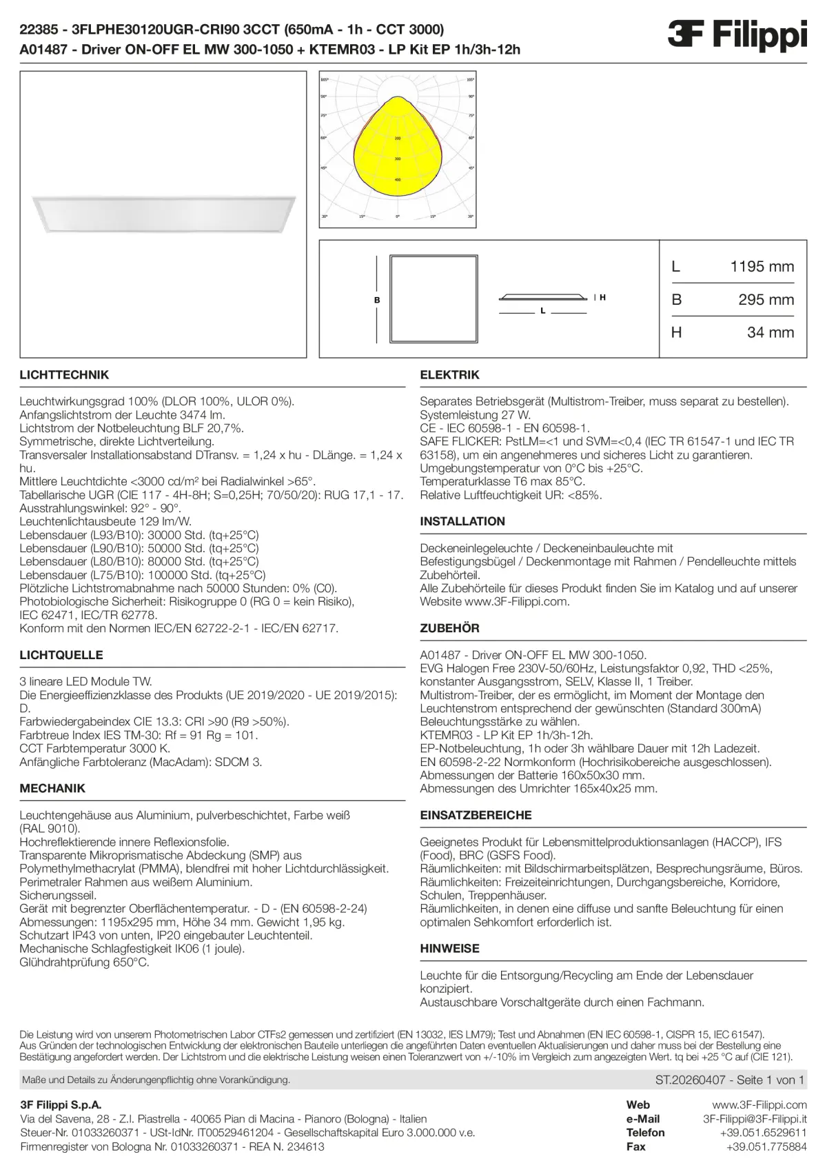 22385+A01487+KTEMR03 - 3FLPHE30120UGR-CRI90 3CCT (650mA - 1h - CCT 3000) + ON-OFF EL MW 300-1050 + Kit EP 1h-3h - Datasheet - de