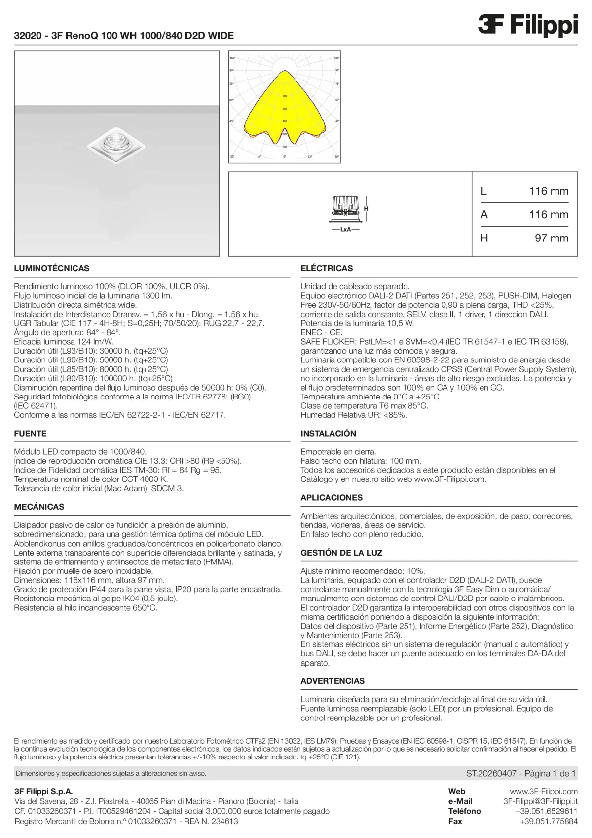 32020 - 3F RenoQ 100 WH 1000-840 D2D WIDE - Datasheet - es