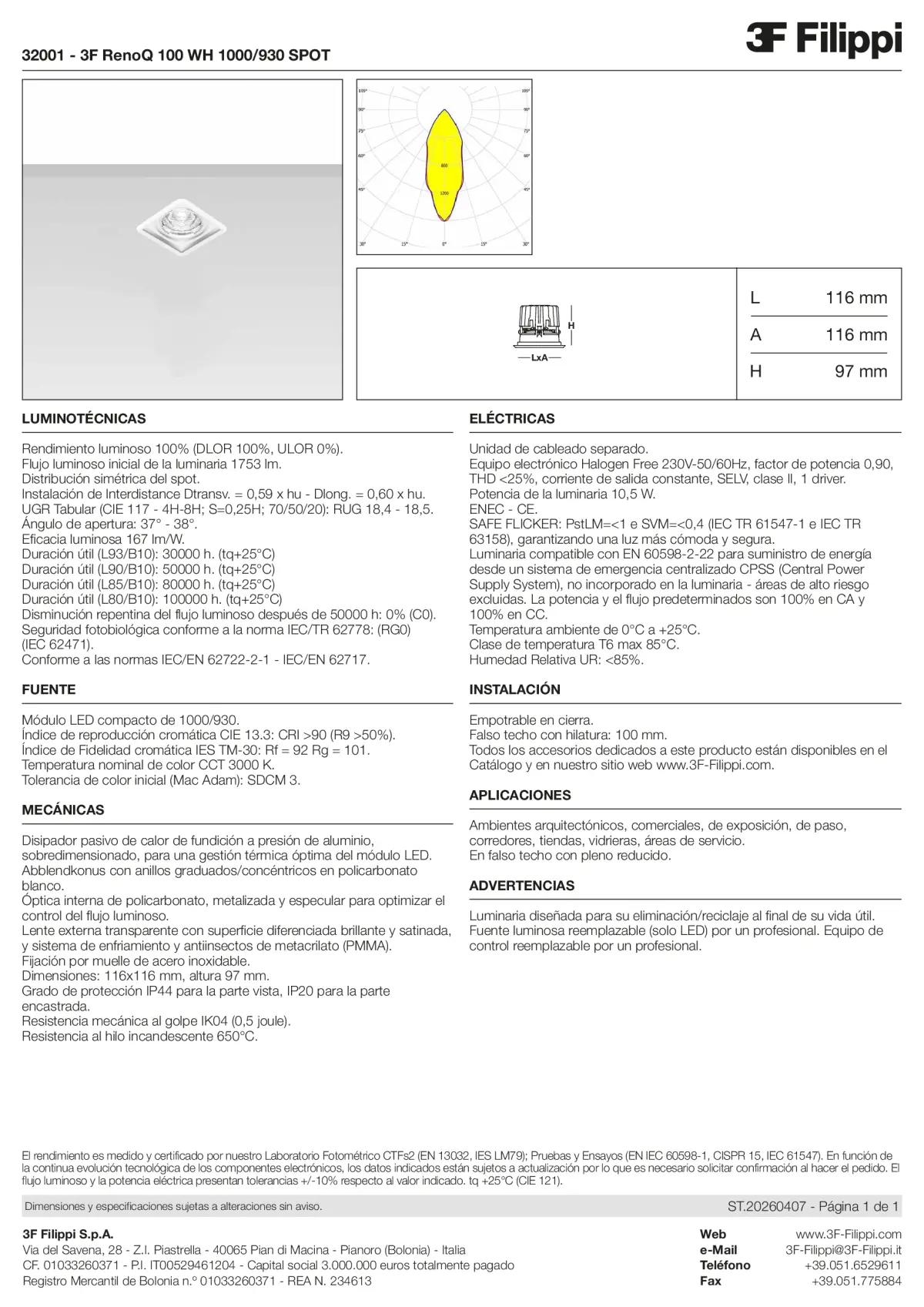 32001 - 3F RenoQ 100 WH 1000-930 SPOT - Datasheet - es