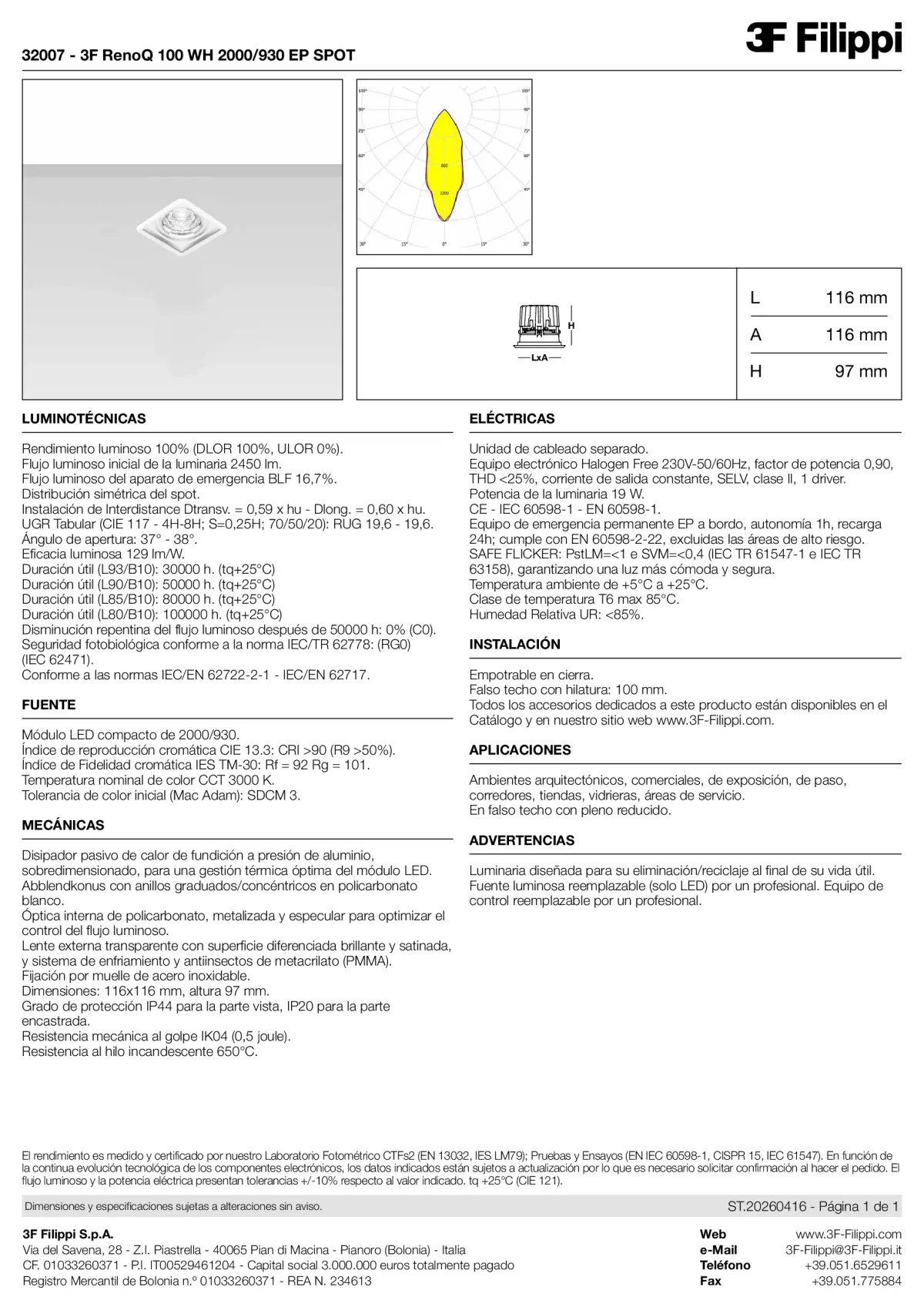32007 - 3F RenoQ 100 WH 2000-930 EP SPOT - Datasheet - es