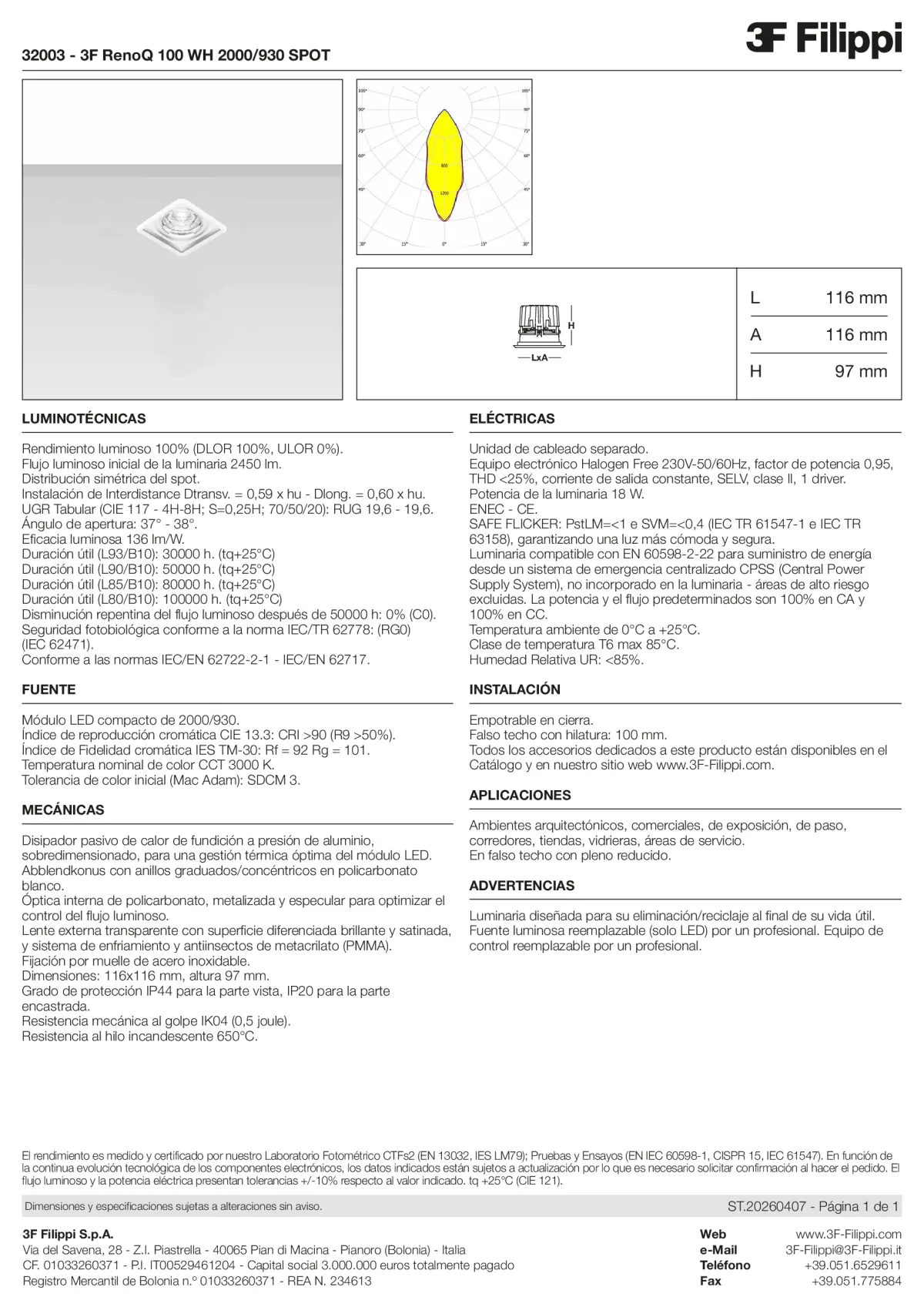 32003 - 3F RenoQ 100 WH 2000-930 SPOT - Datasheet - es