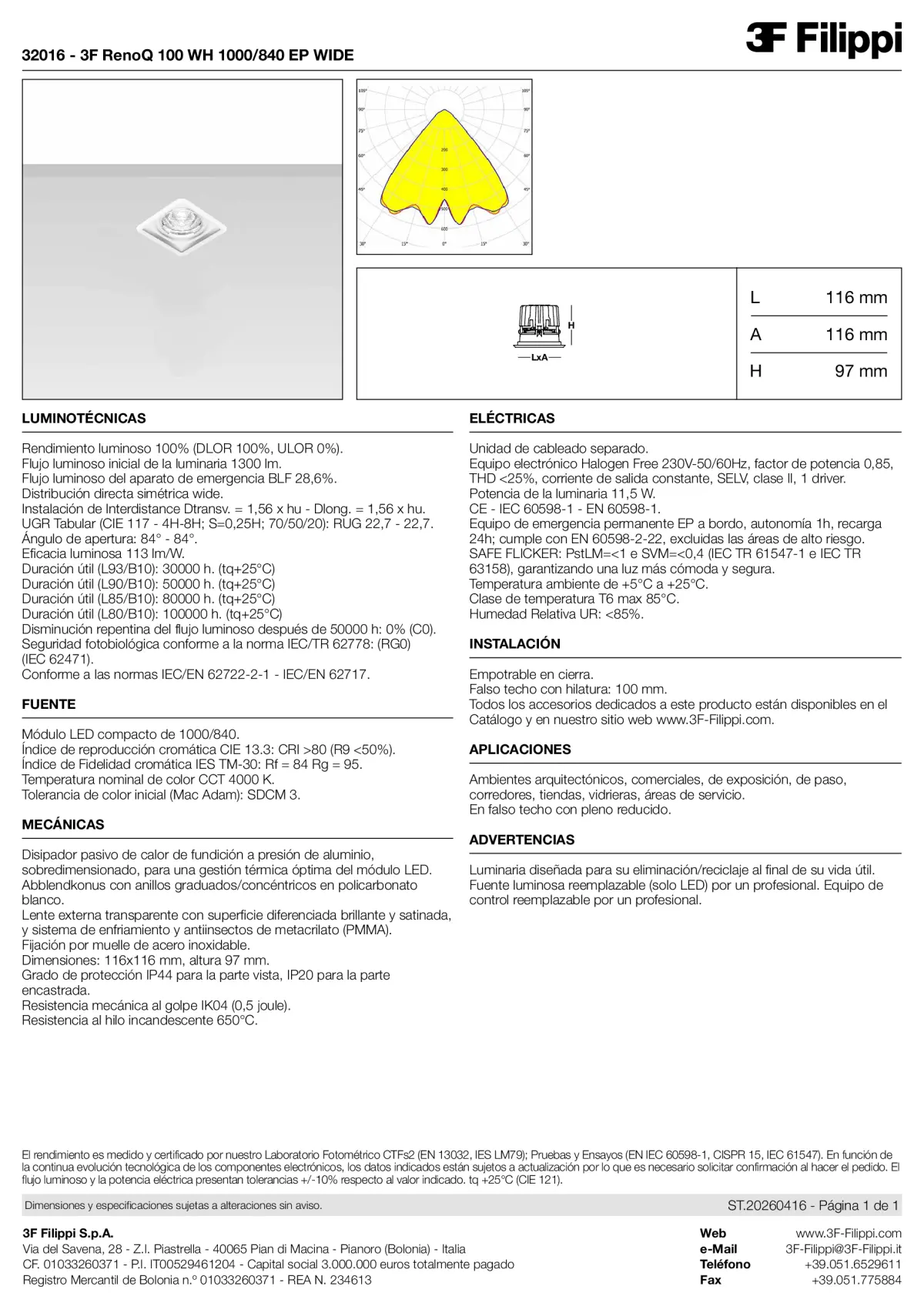 32016 - 3F RenoQ 100 WH 1000-840 EP WIDE - Datasheet - es