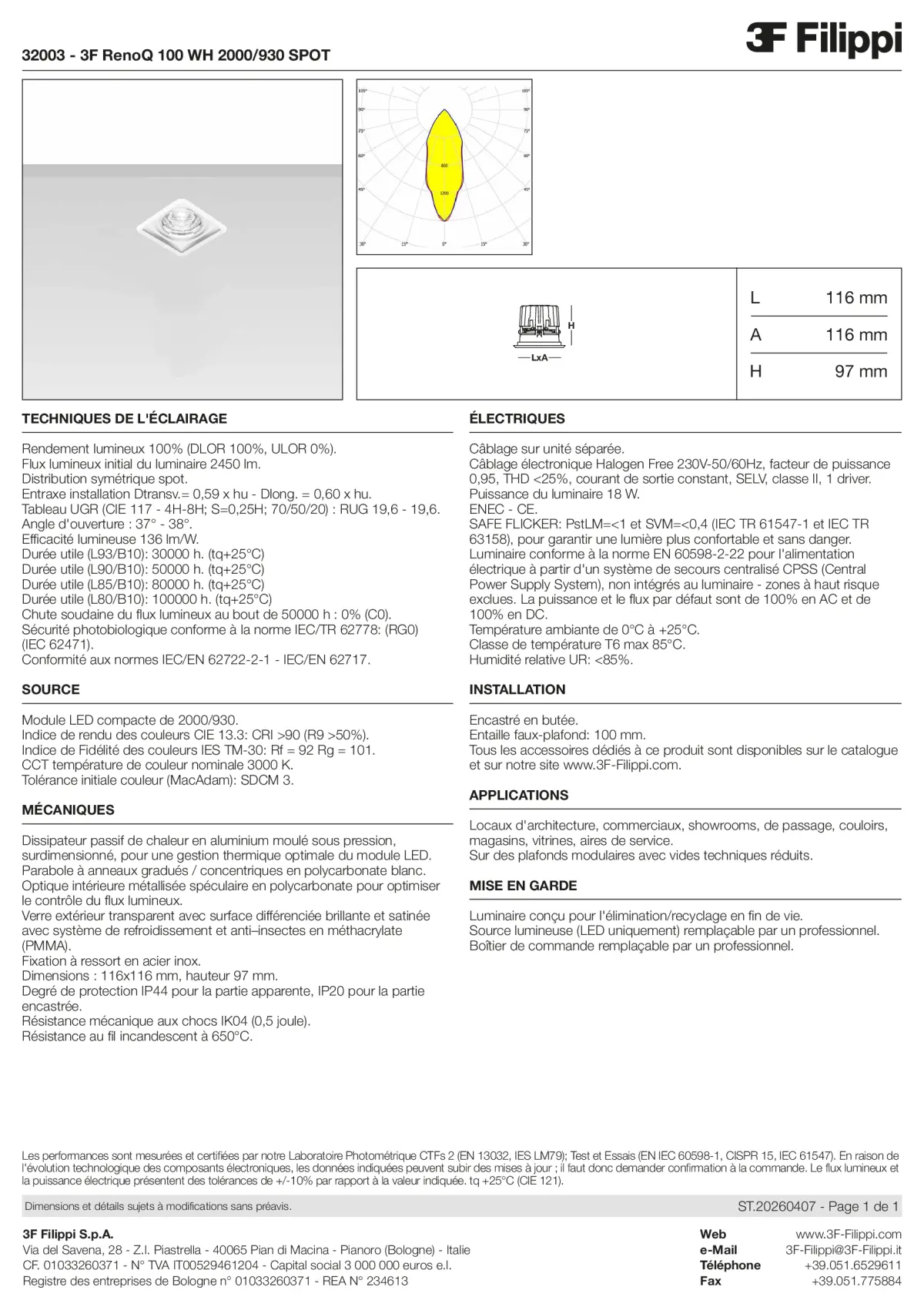 32003 - 3F RenoQ 100 WH 2000-930 SPOT - Datasheet - fr